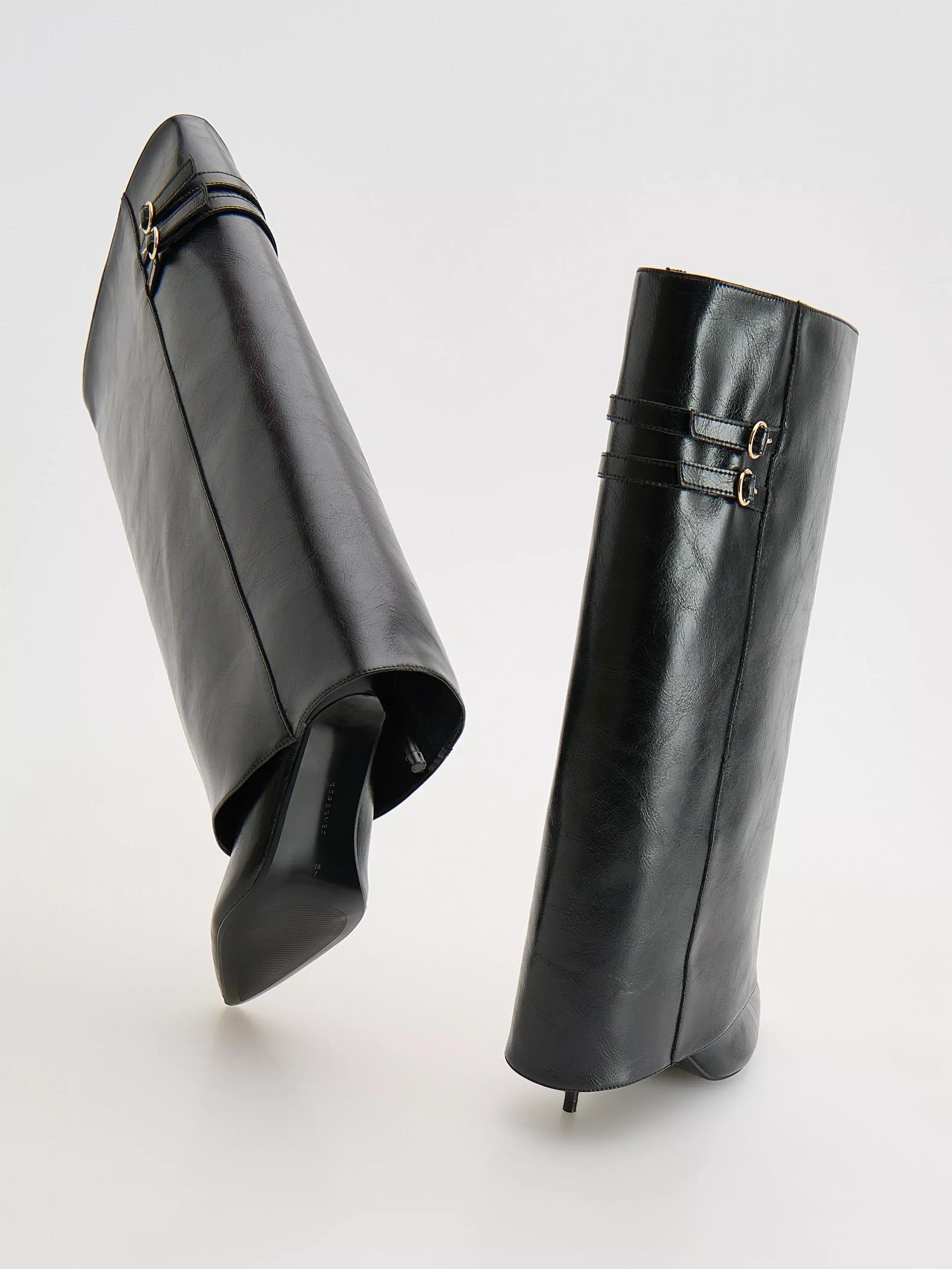 Black Leather Boots With Double Shaft, Black, large image number 2