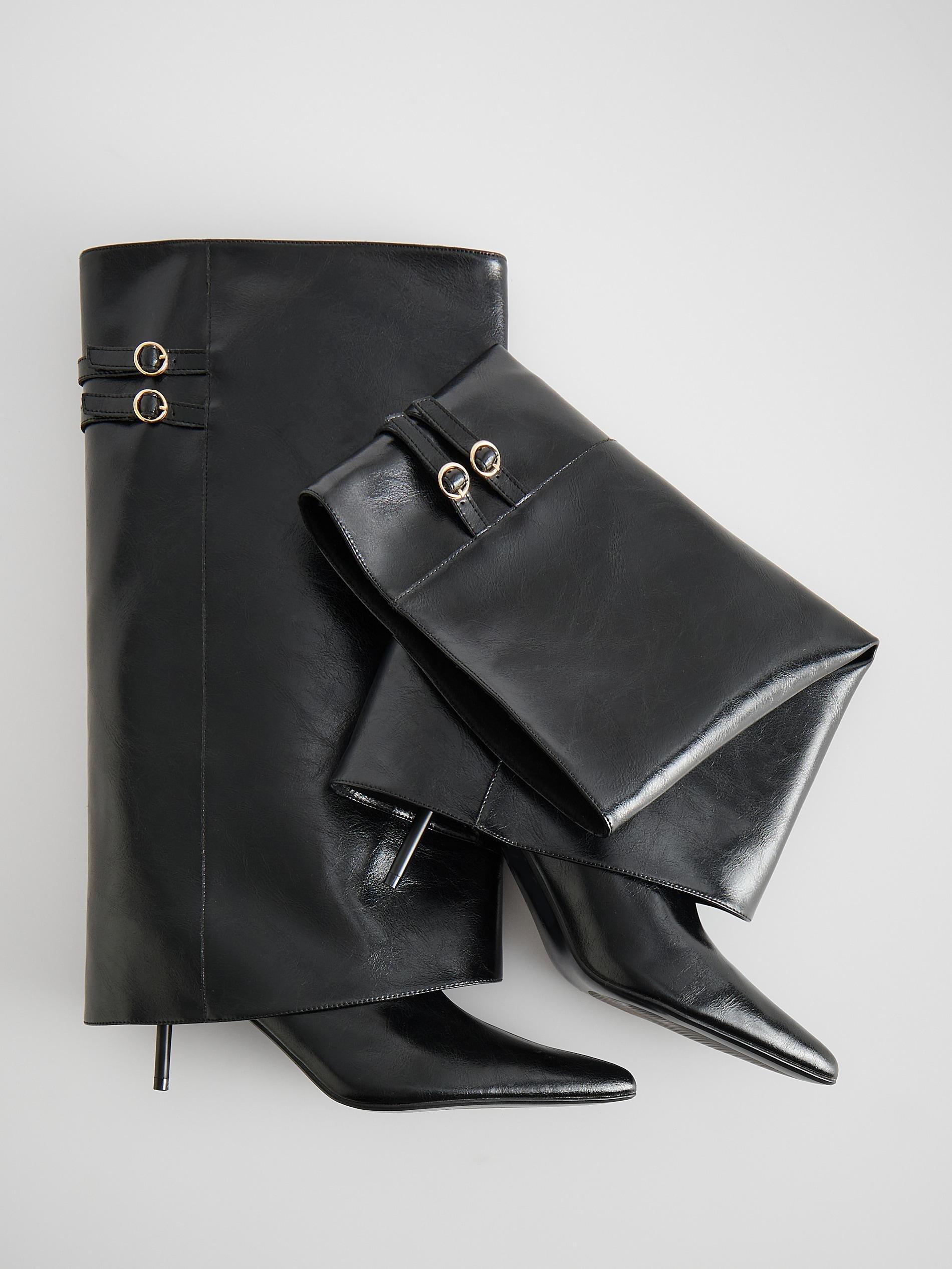 Black Leather Boots With Double Shaft, Black, large image number 3