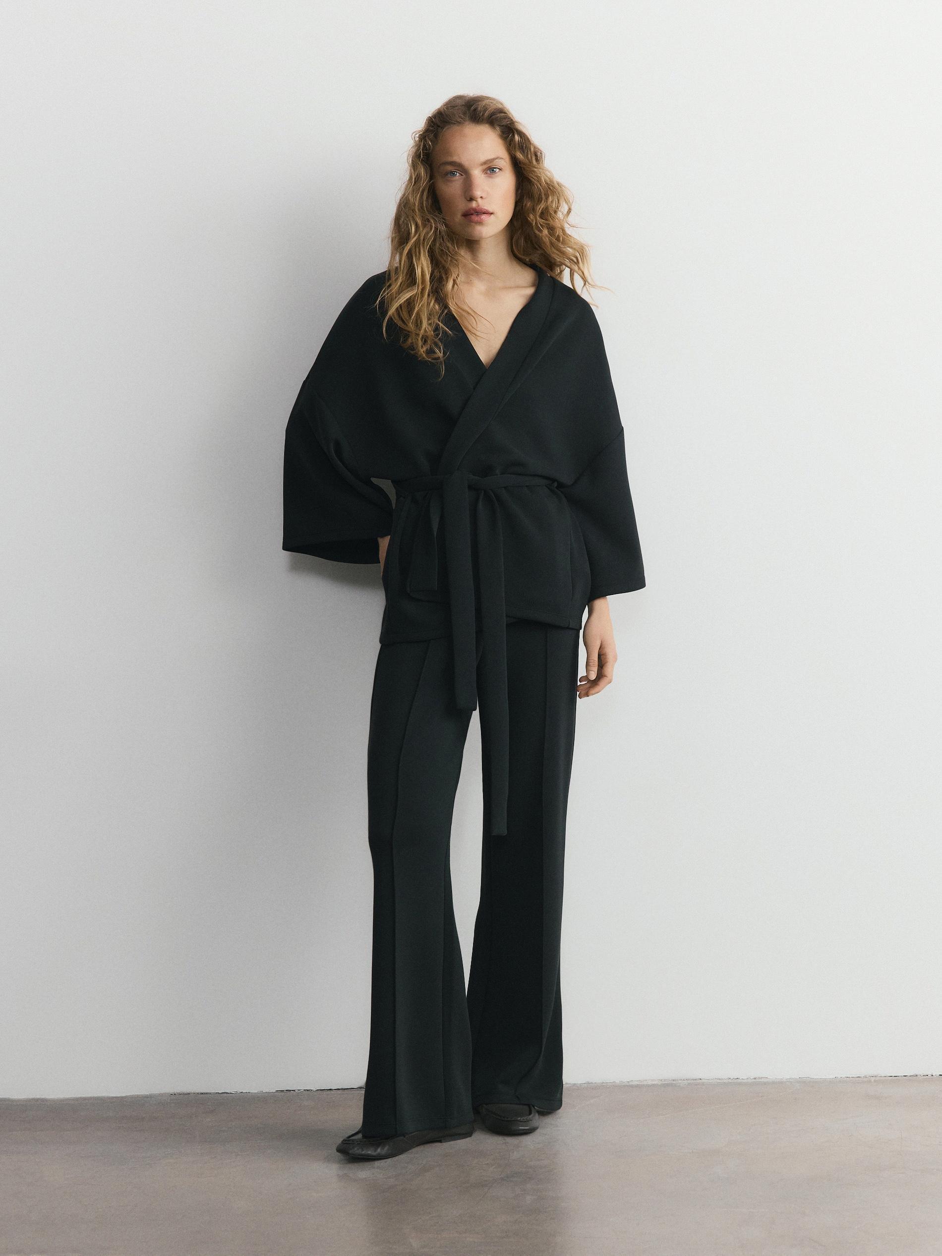 Black Loose Modal Blend Trousers, Black, large image number 0