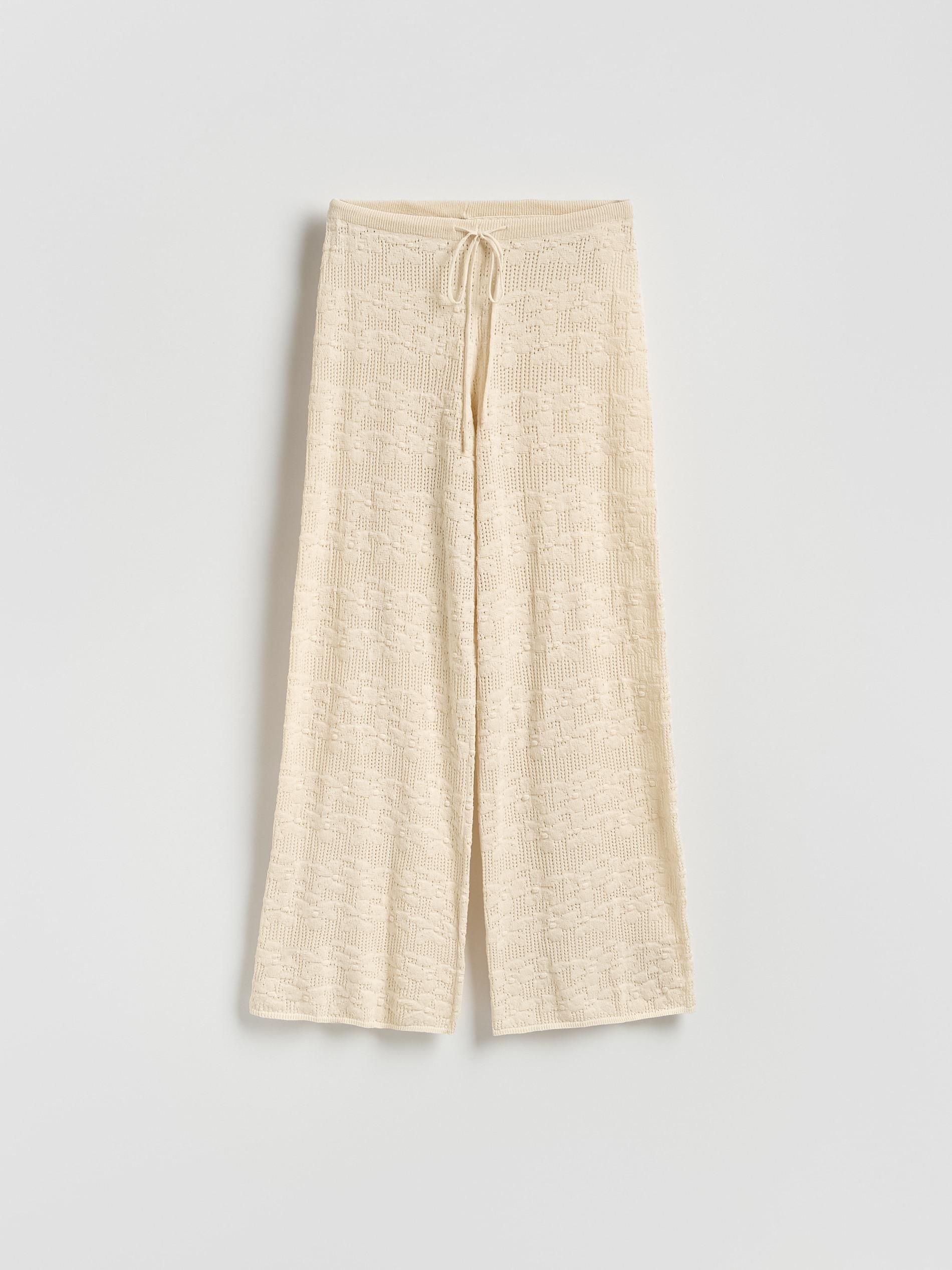 Beige Openwork Cotton Trousers, Ivory, large image number 4
