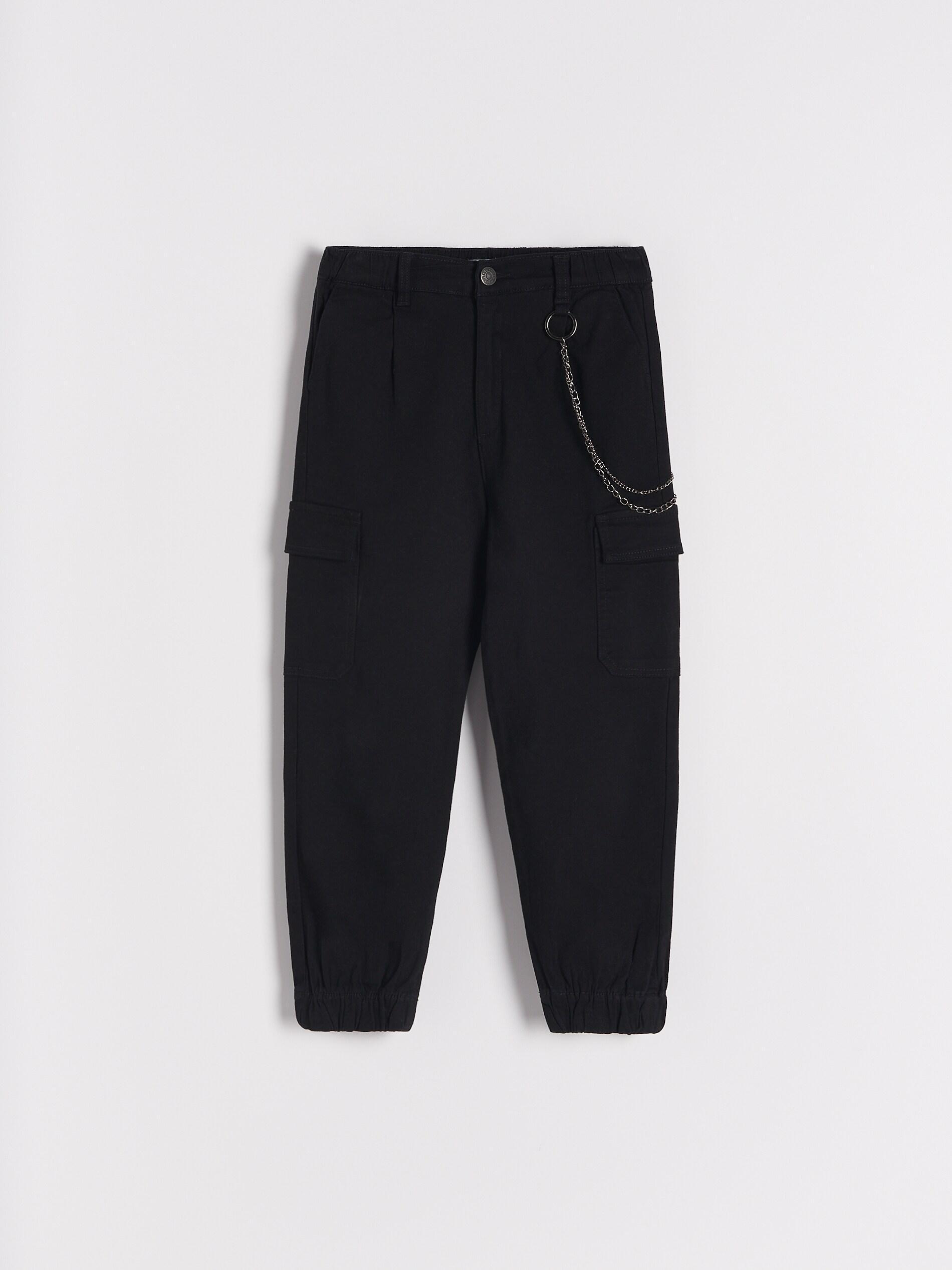 Black Cargo Trousers With Chain Detail, Kids Girls, , large image number 0