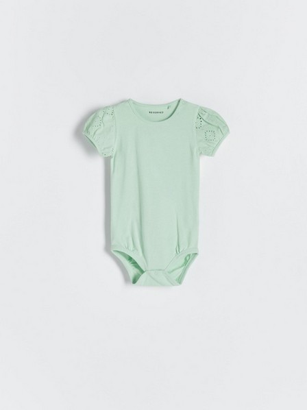Reserved - Green Bodysuit With Broderie Anglaise Sleeves, Girls