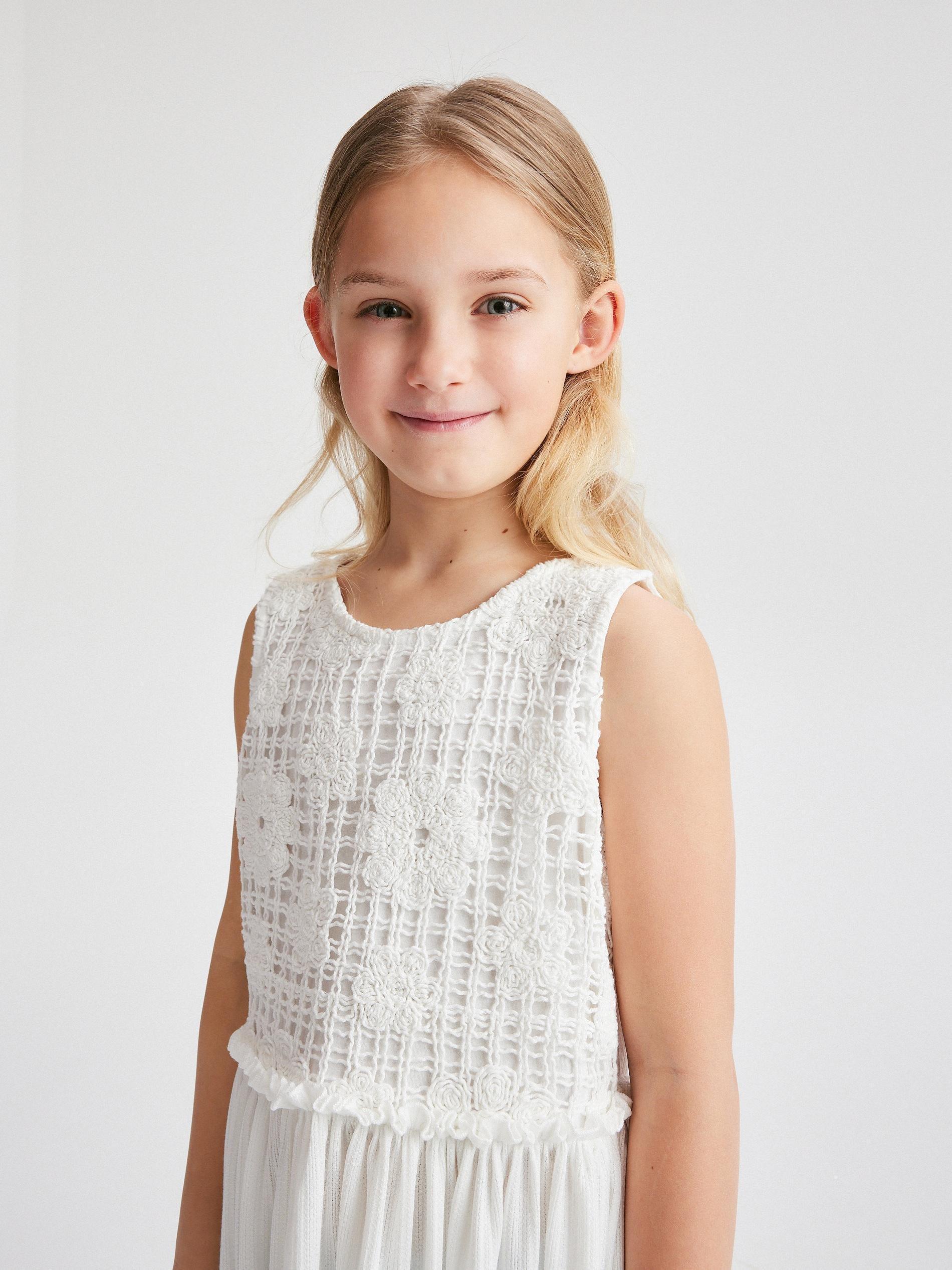 White Cotton Dress, Kids Girls, , large image number 2