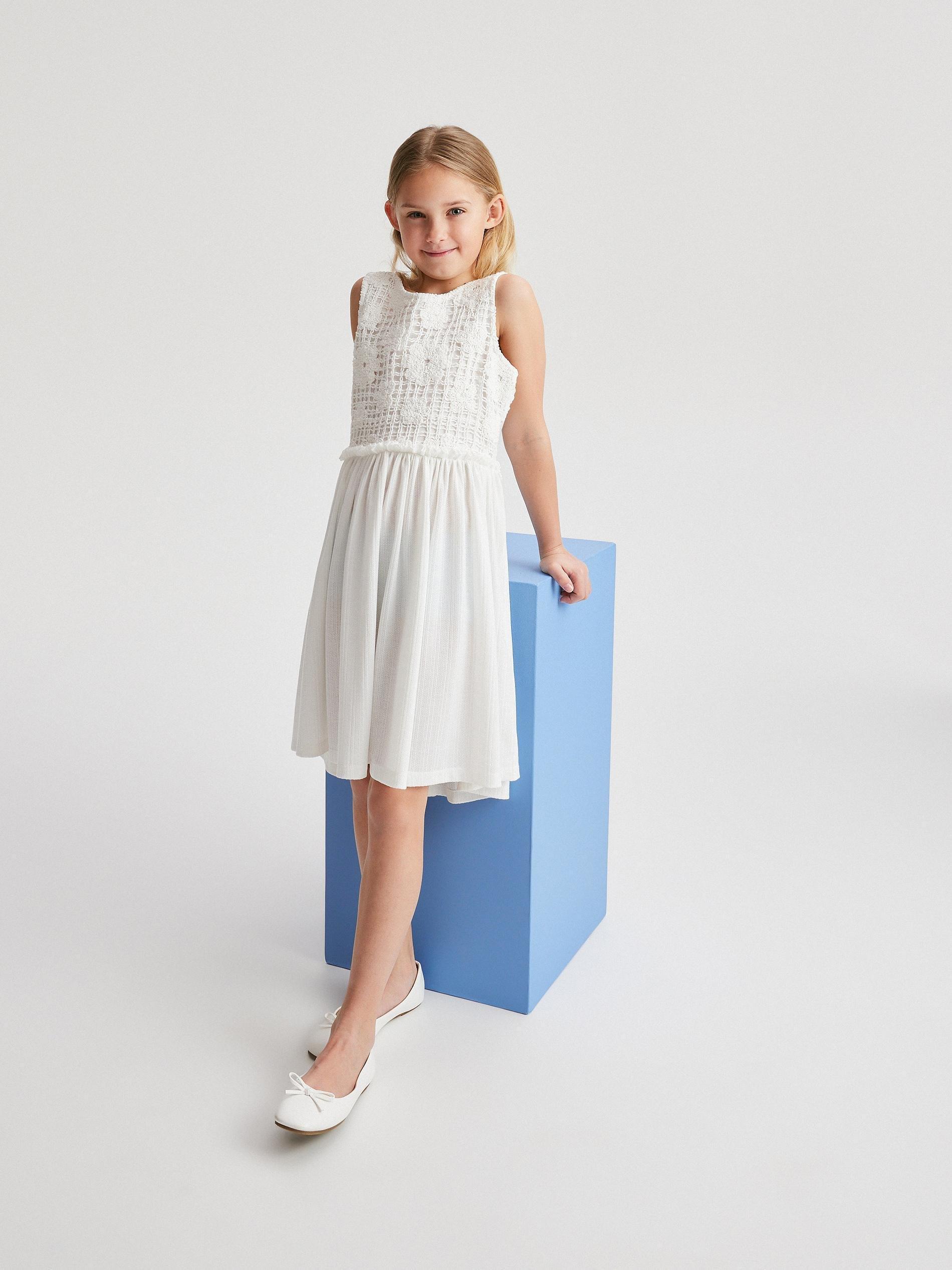 White Cotton Dress, Kids Girls, , large image number 10