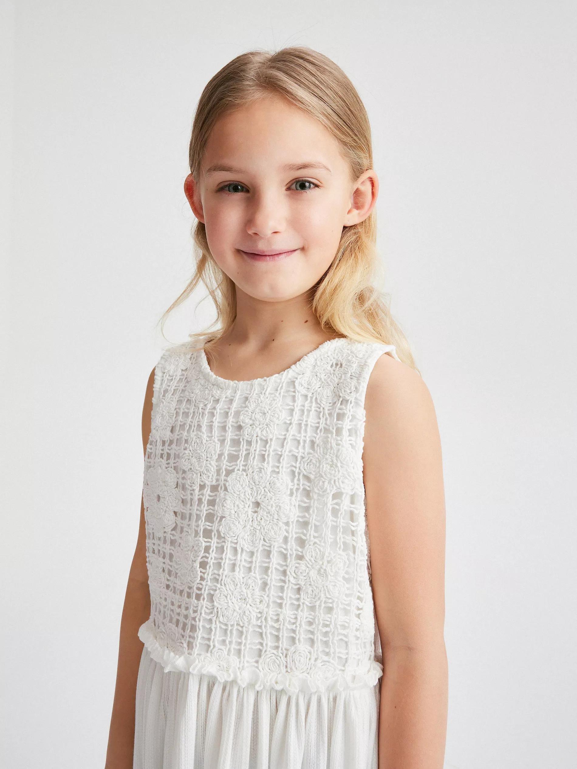 White Cotton Dress, Kids Girls, , large image number 11
