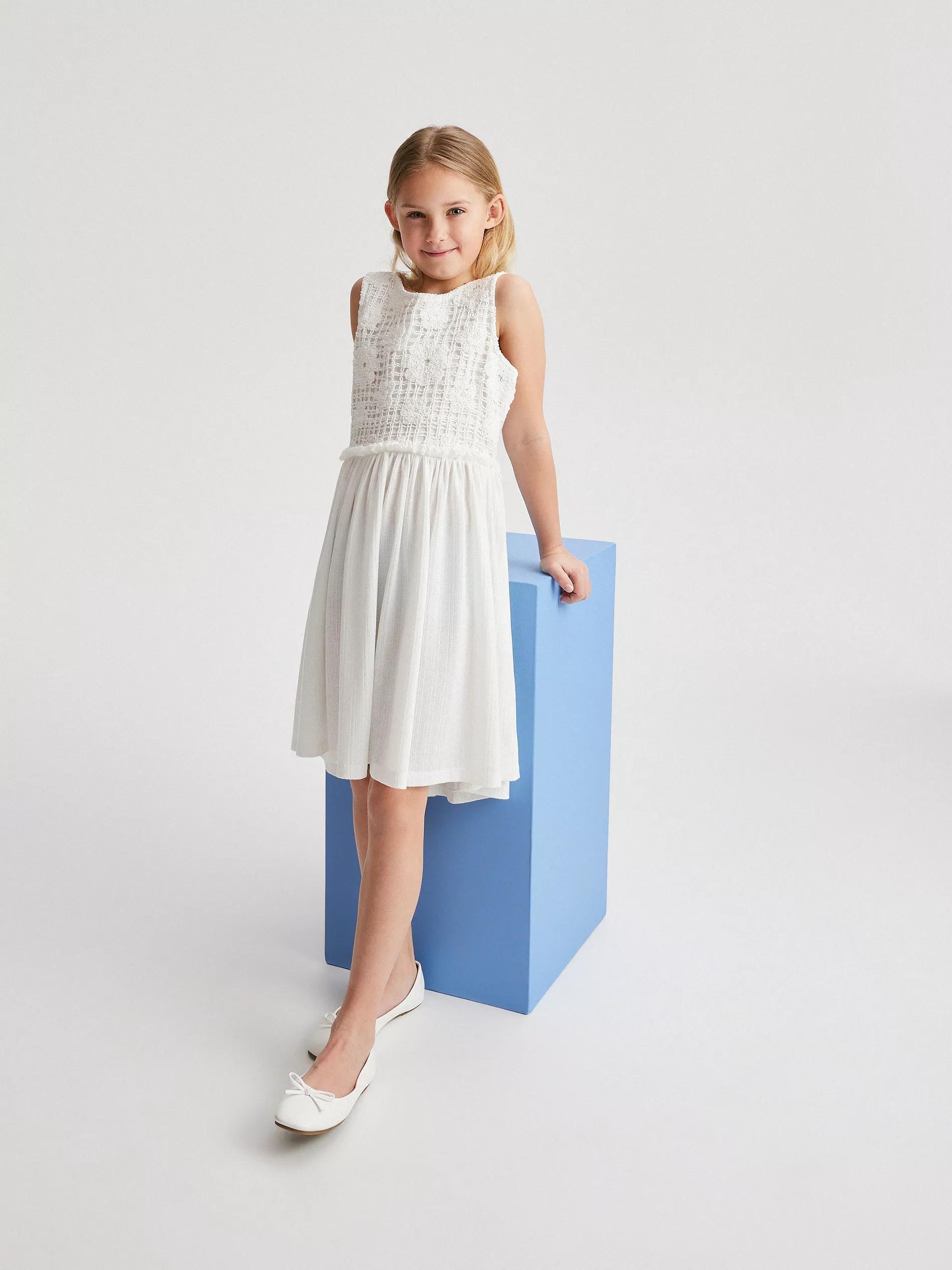 White Cotton Dress, Kids Girls, , large image number 12