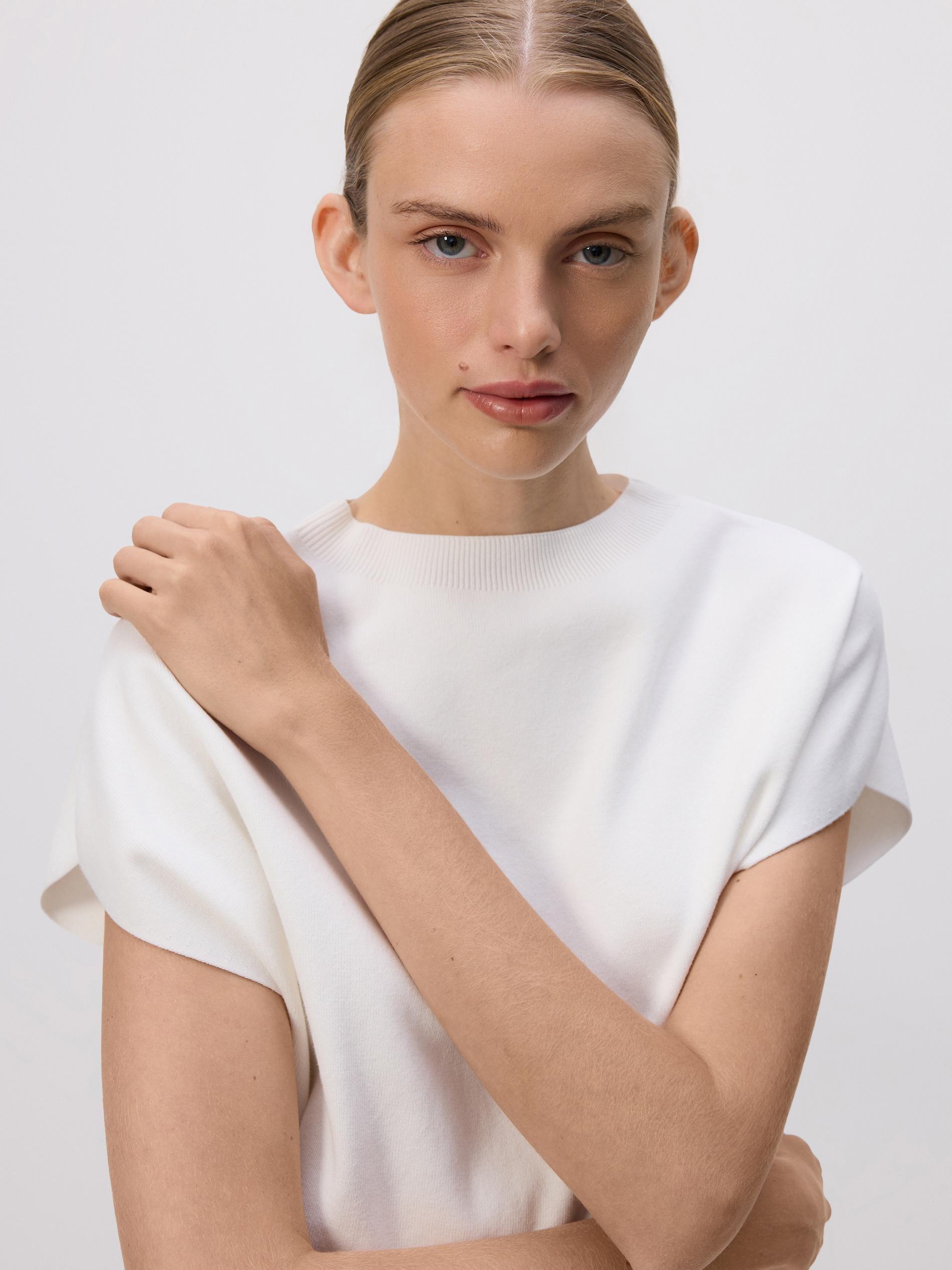 Cream Blouse With Stand Up Collar, Ivory, large image number 1