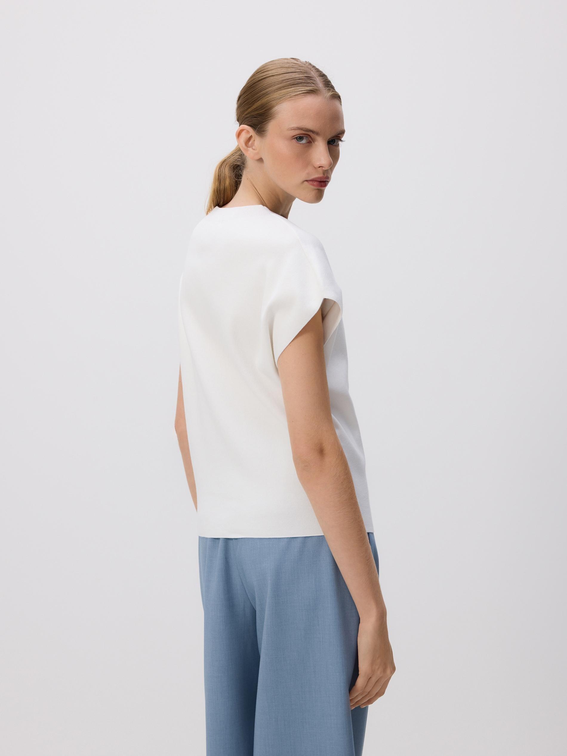 Cream Blouse With Stand Up Collar, Ivory, large image number 3