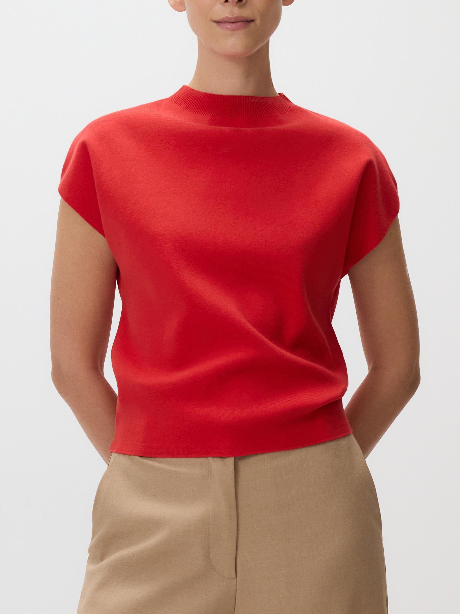 Red Blouse With Stand Up Collar, Red, large image number 0