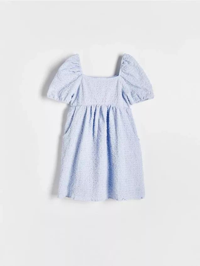 Blue Puff Sleeves Dress, Kids Girls, , large image number 1