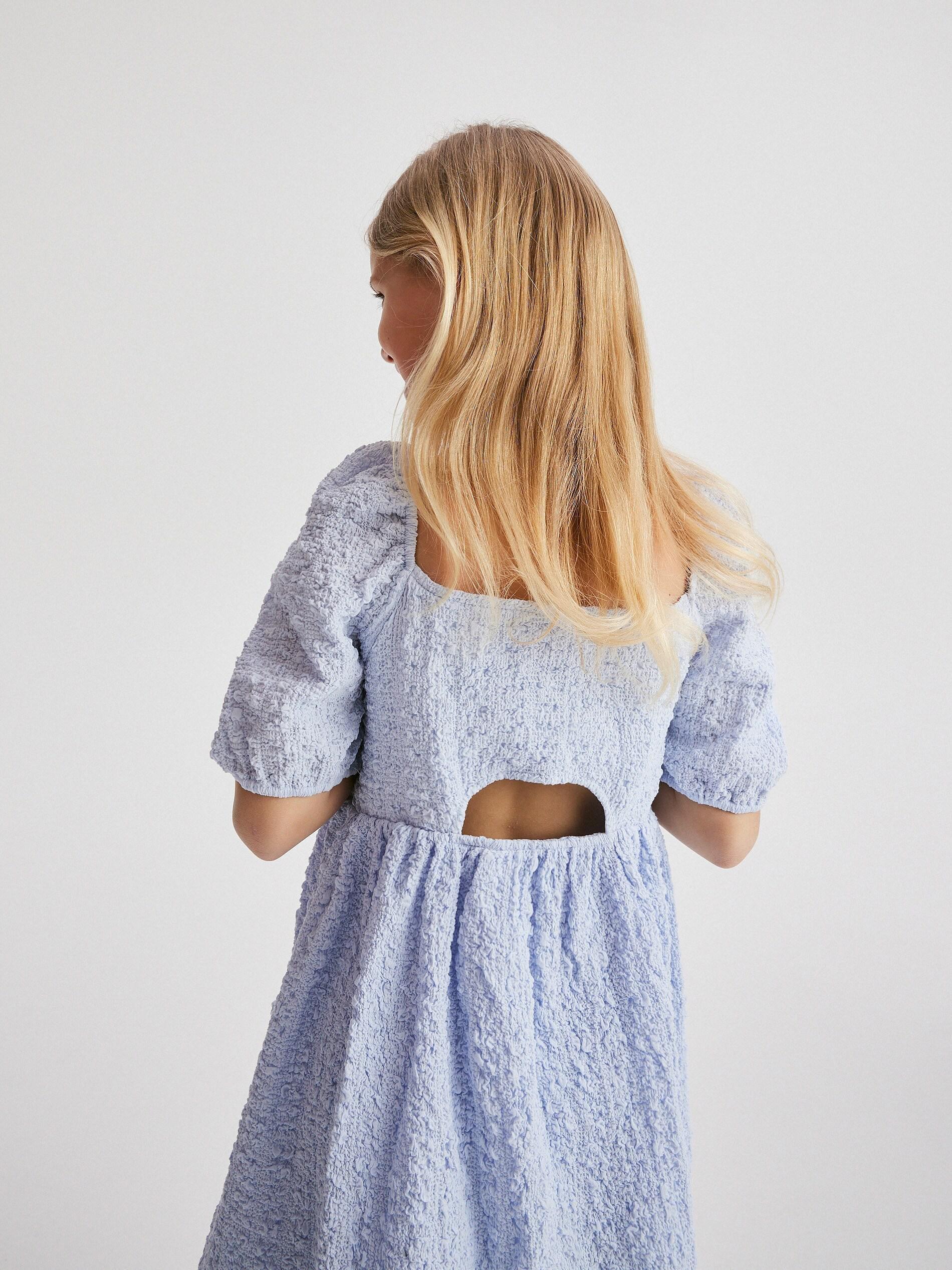 Blue Puff Sleeves Dress, Kids Girls, , large image number 3