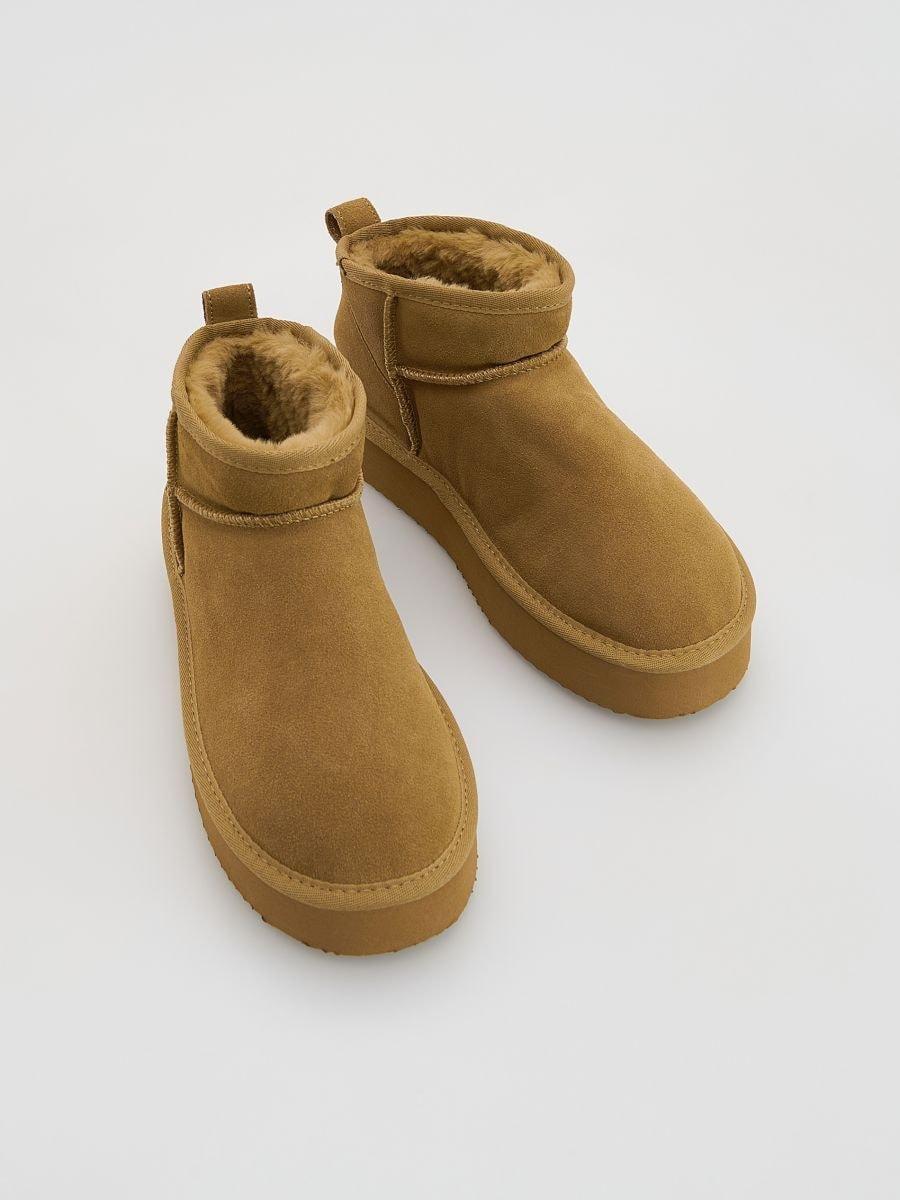 Beige Suede Snow Boots, Beige, large image number 1