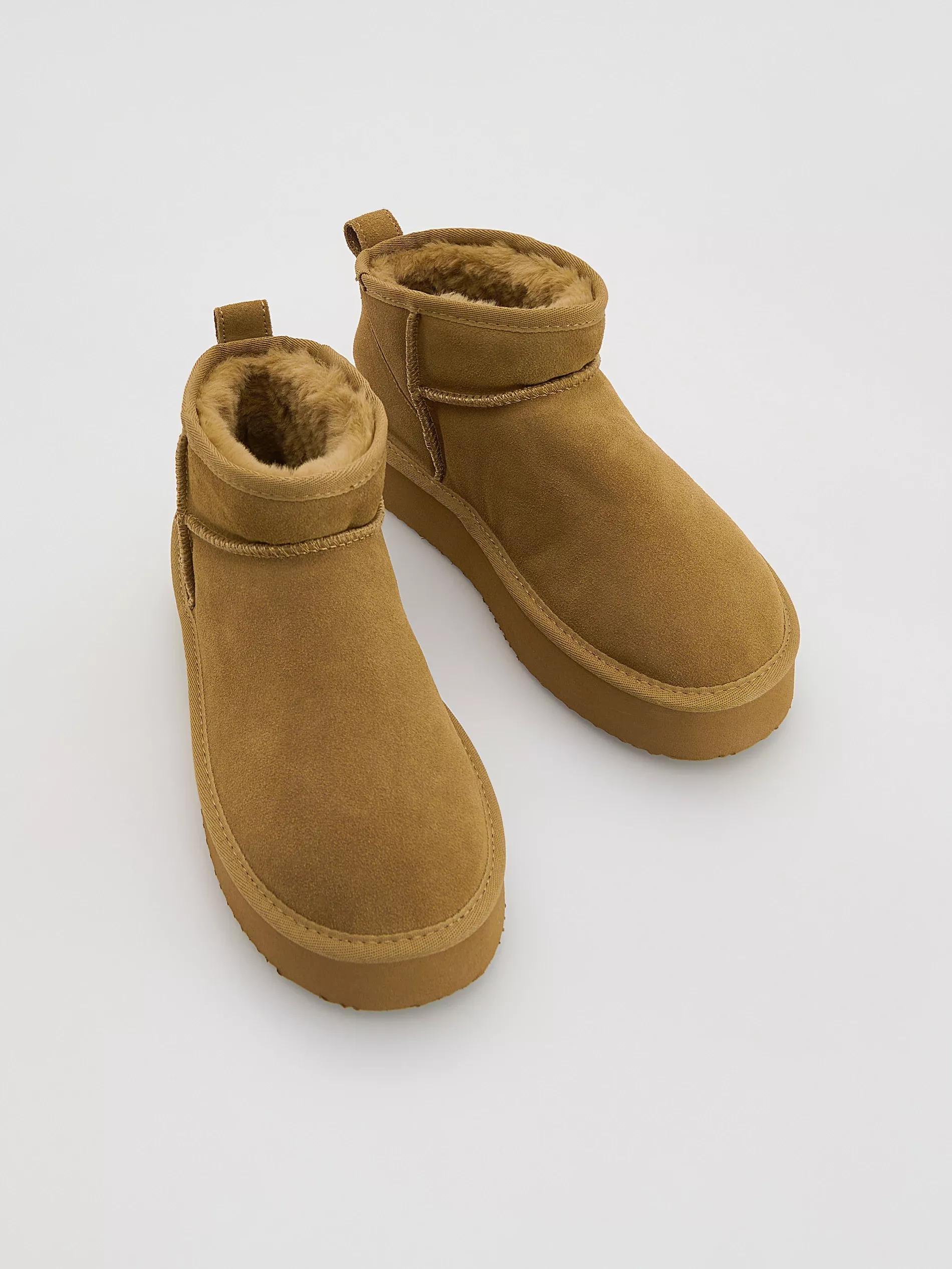 Beige Suede Snow Boots, Beige, large image number 1