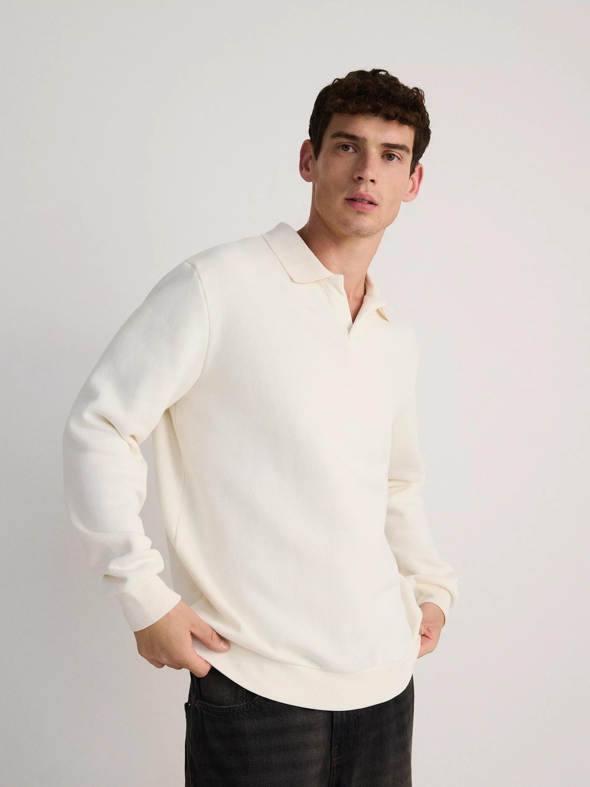 Cream Solid Sweat Jacket, , large image number 1