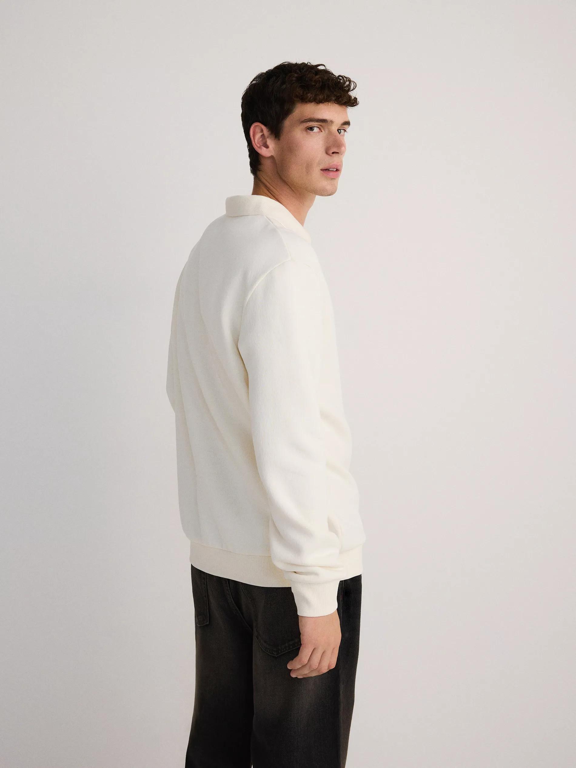 Cream Solid Sweat Jacket, , large image number 3
