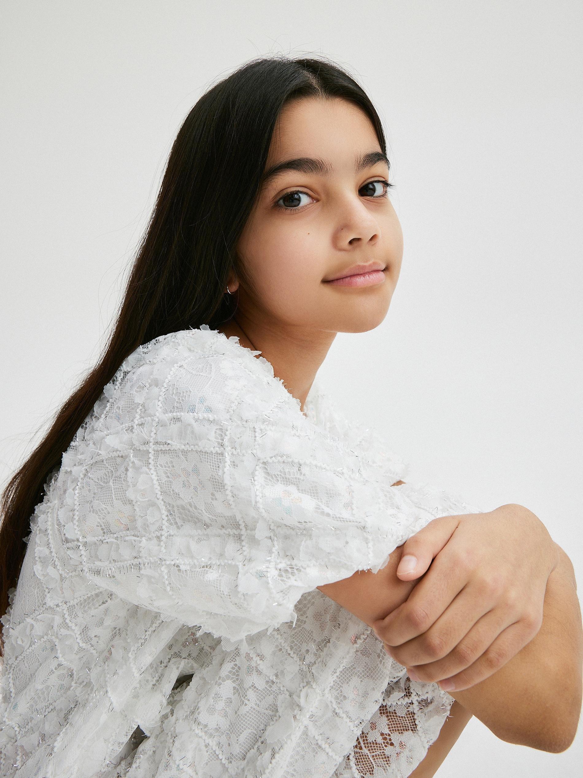 White Lace Embroidered Dress, Kids Girls, , large image number 1