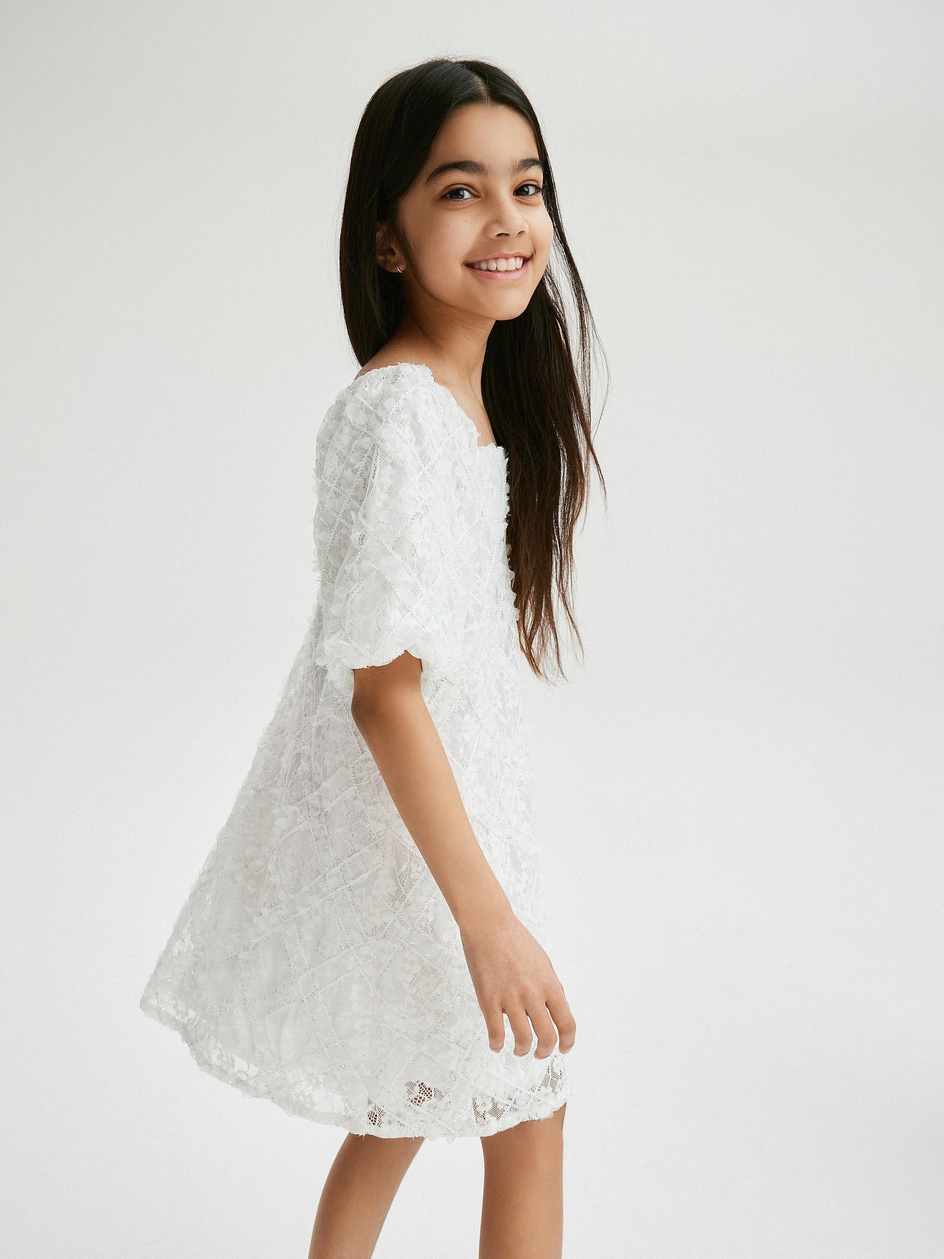 White Lace Embroidered Dress, Kids Girls, , large image number 2