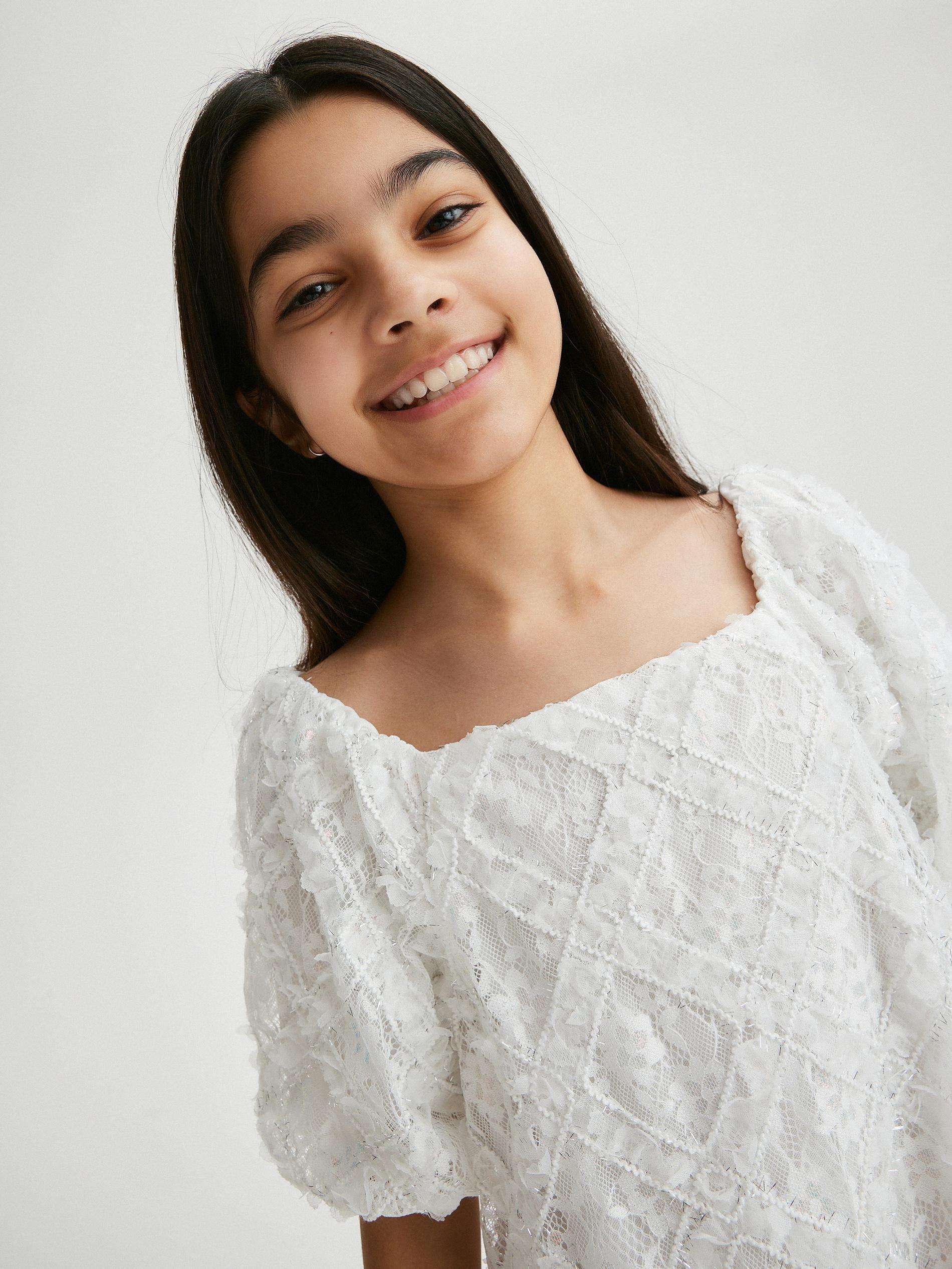 White Lace Embroidered Dress, Kids Girls, , large image number 3