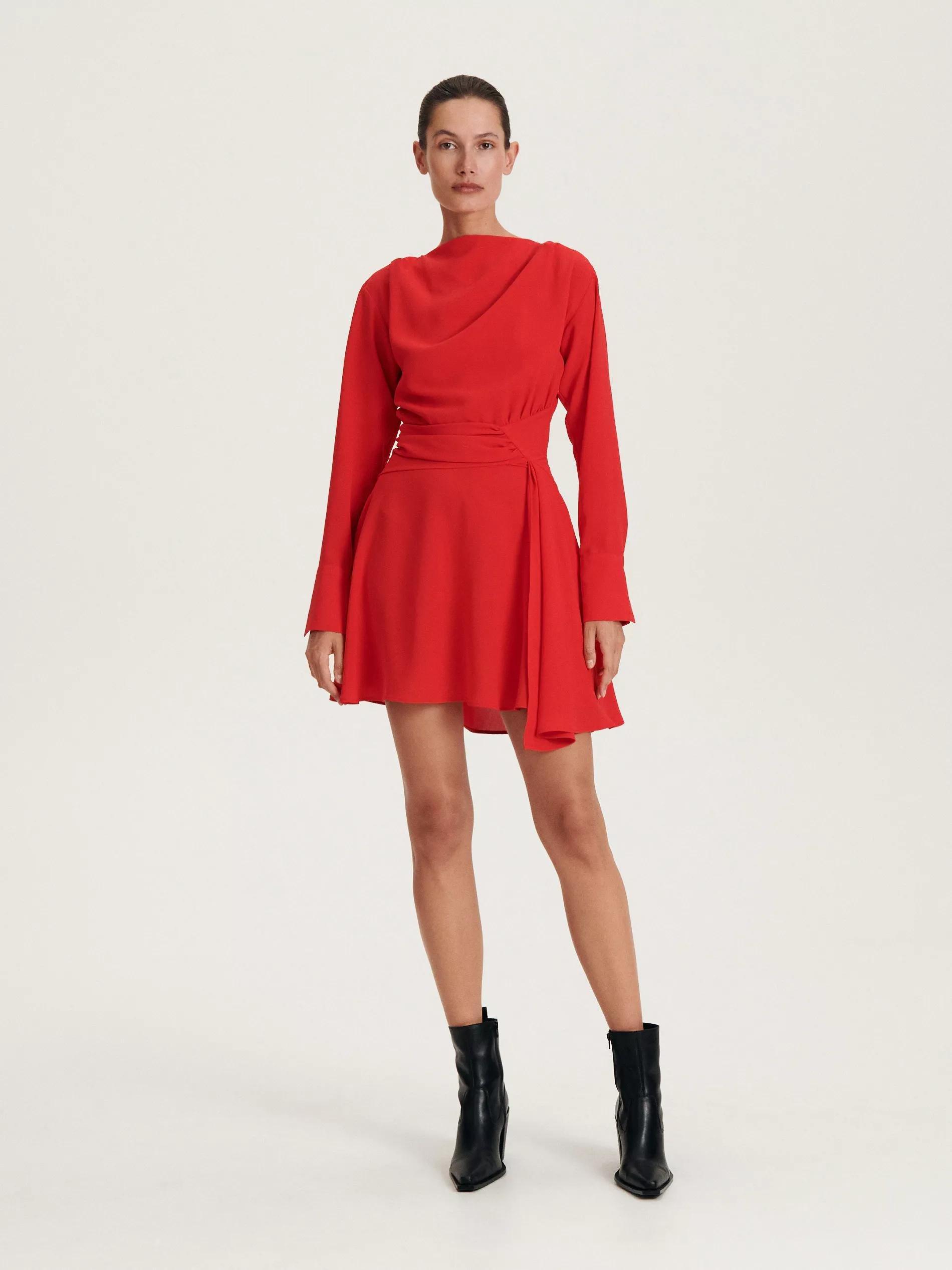 Red Concealed Side Zip Dress, , large image number 0