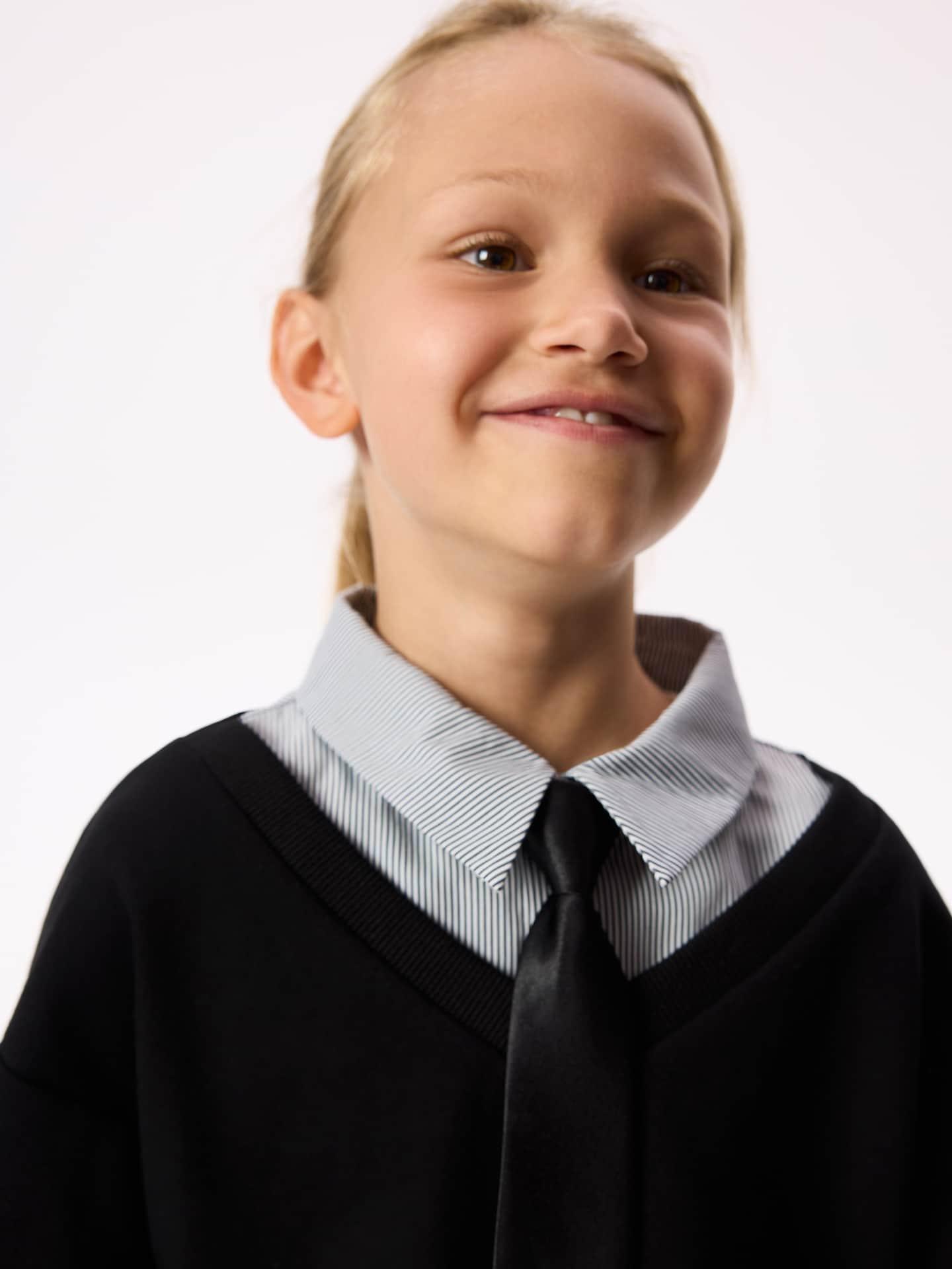 Black Sweatshirt With Collar And Tie, Black, large image number 0