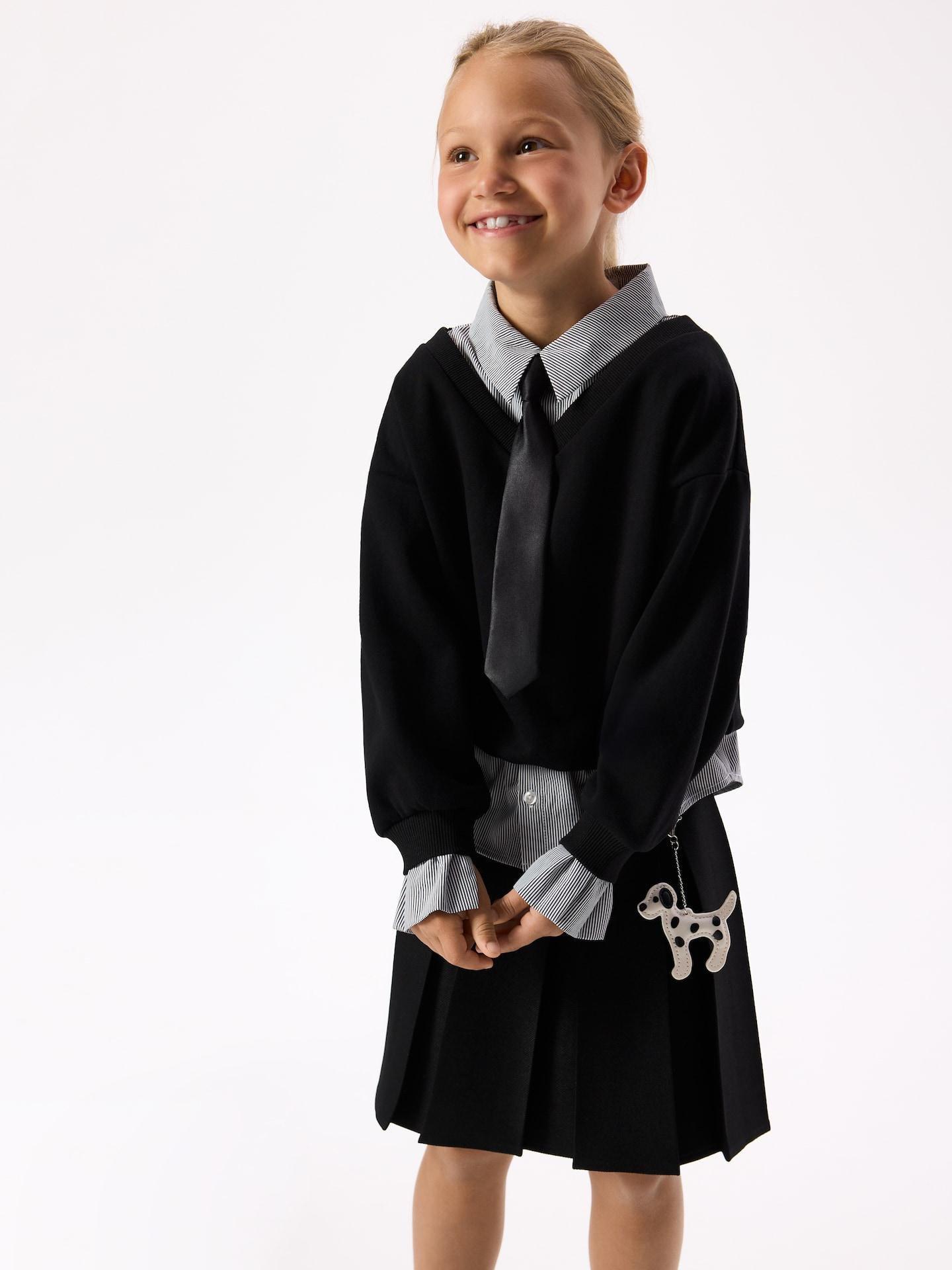 Black Sweatshirt With Collar And Tie, Black, large image number 1
