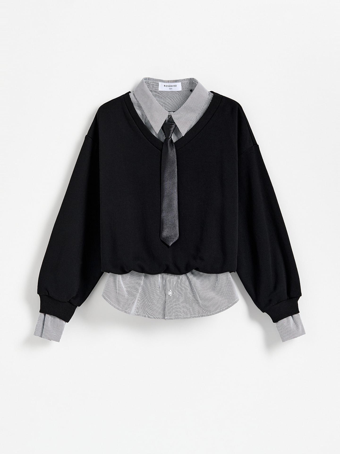 Black Sweatshirt With Collar And Tie, Black, large image number 4