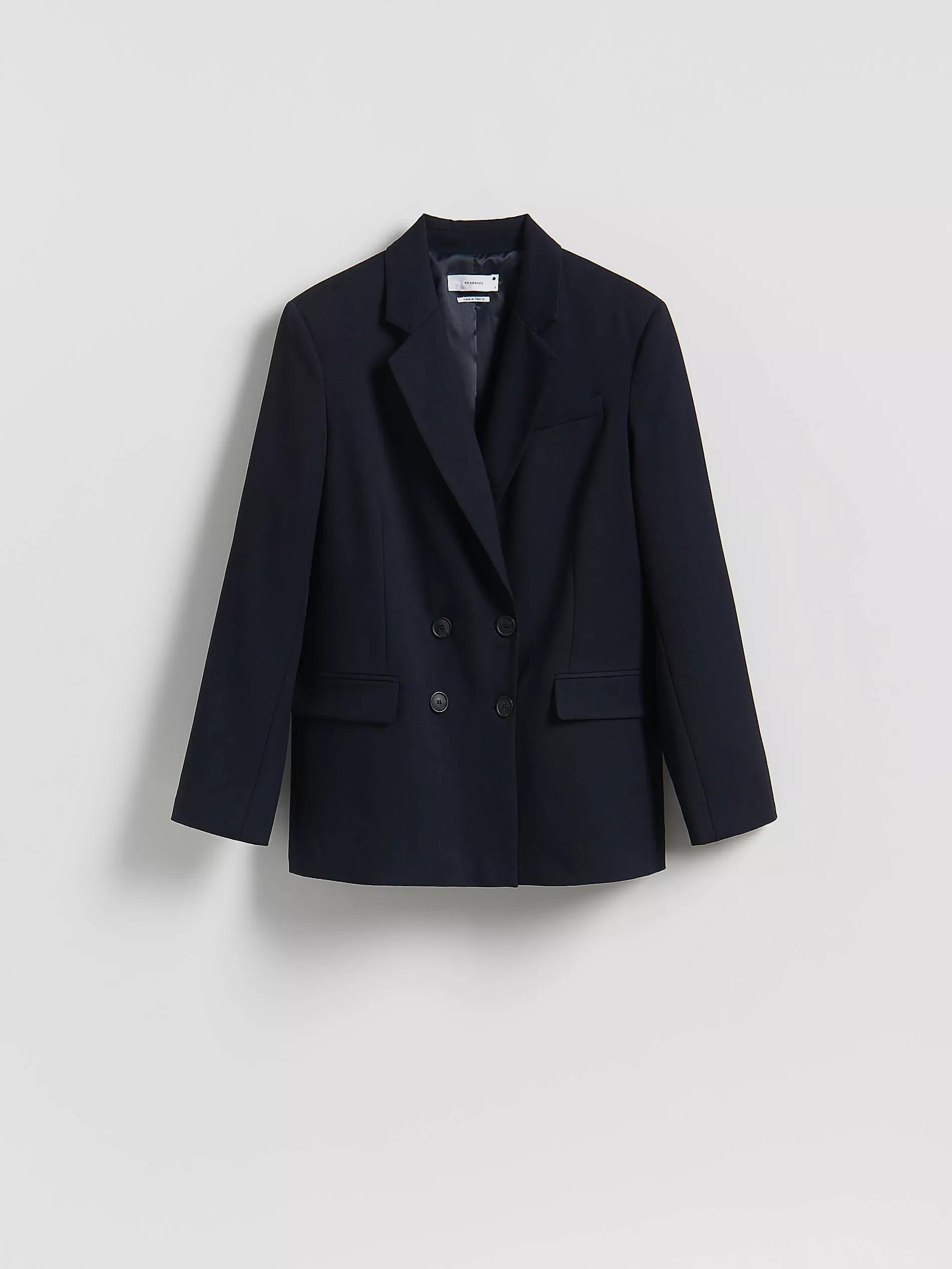 Navy Oversize Double-Breasted Blazer, , medium