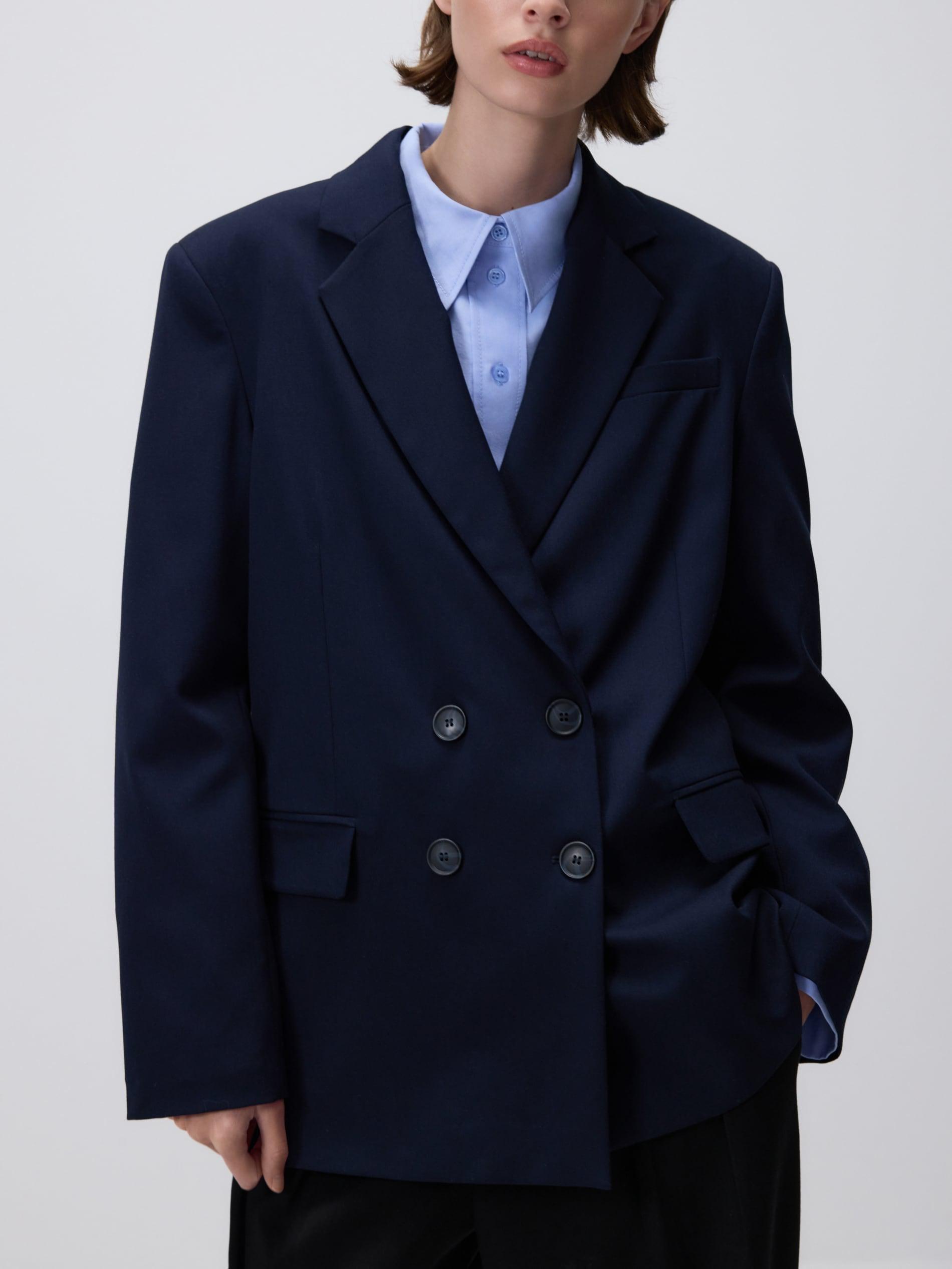 Navy Oversize Double-Breasted Blazer, Navy, large image number 2