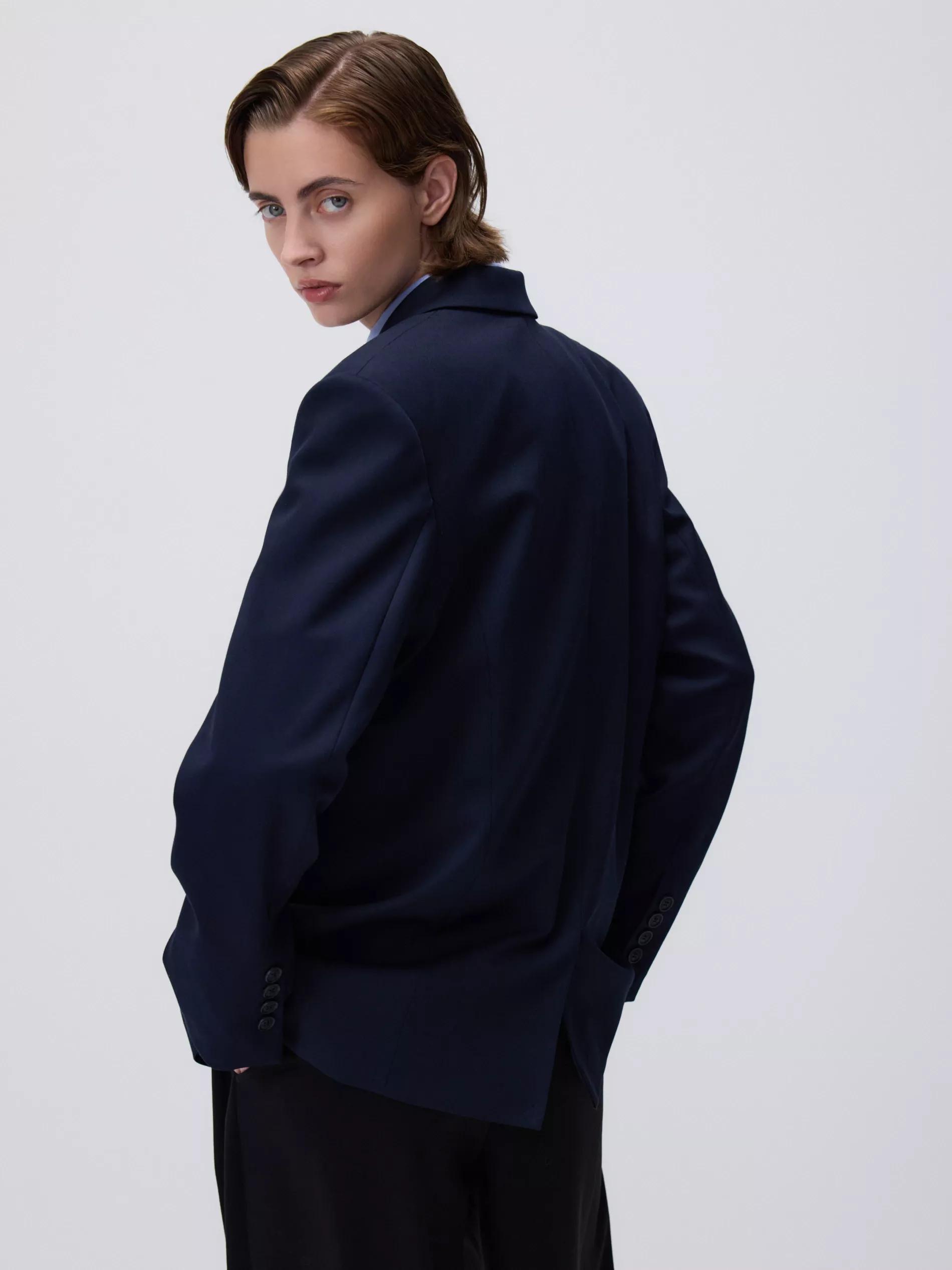 Navy Oversize Double-Breasted Blazer, Navy, large image number 3