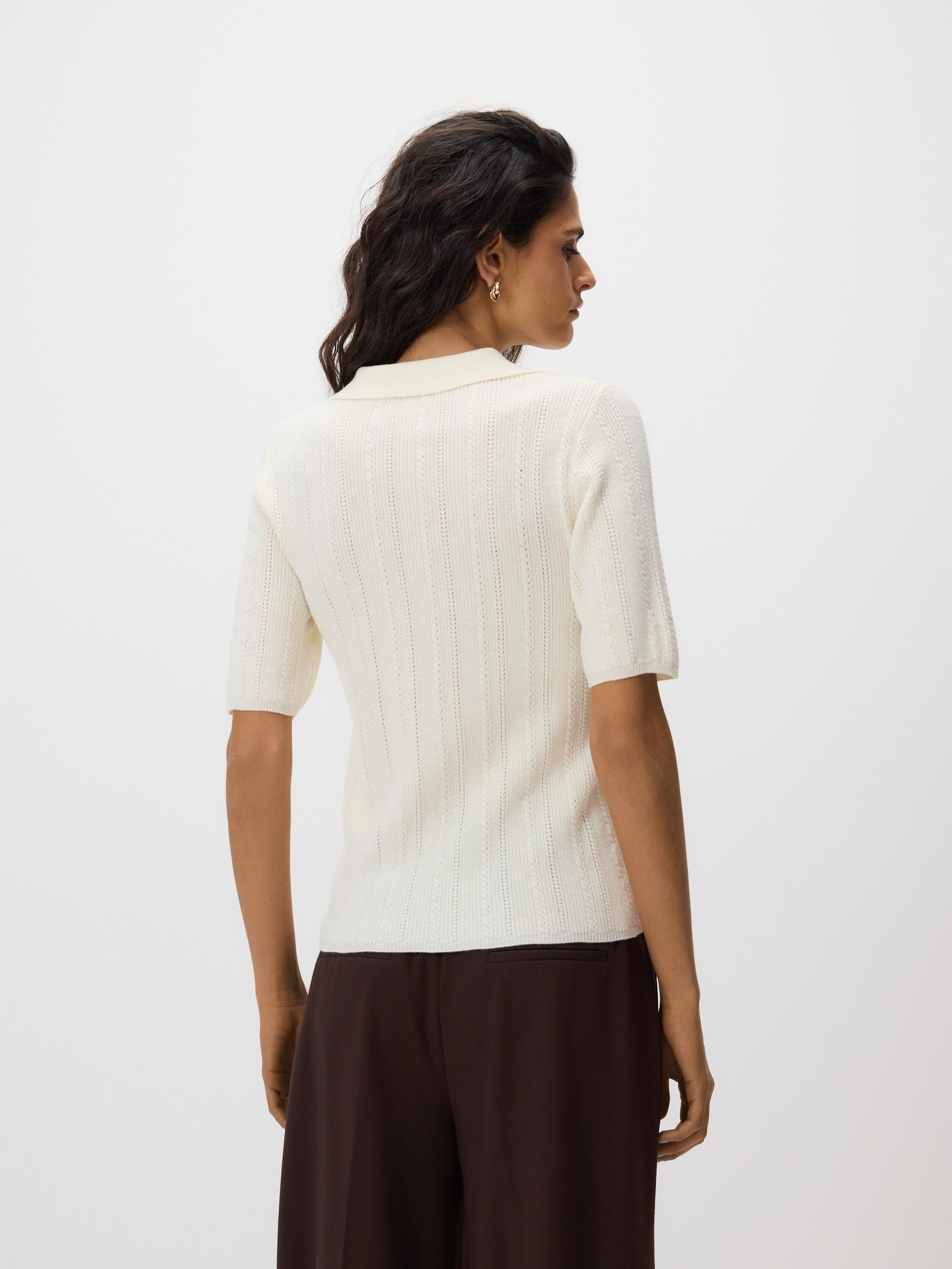 Beige Wool Blend Polo Jumper, Ivory, medium