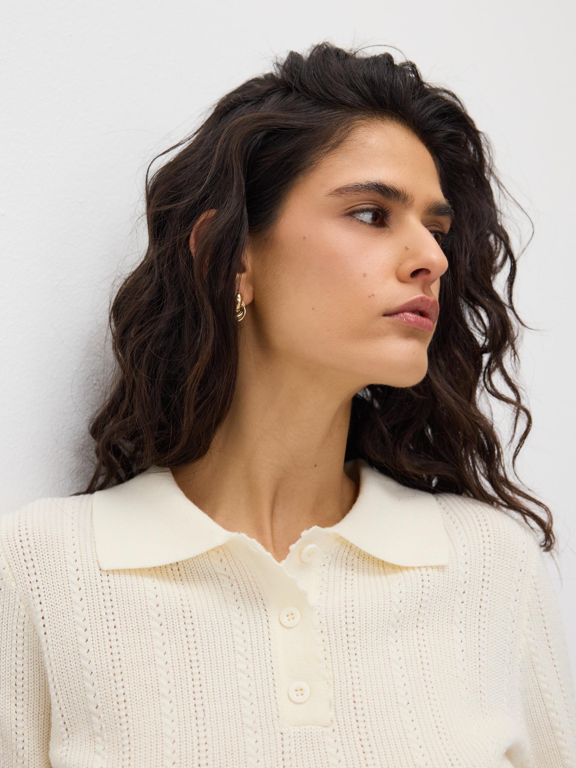 Beige Wool Blend Polo Jumper, Ivory, medium