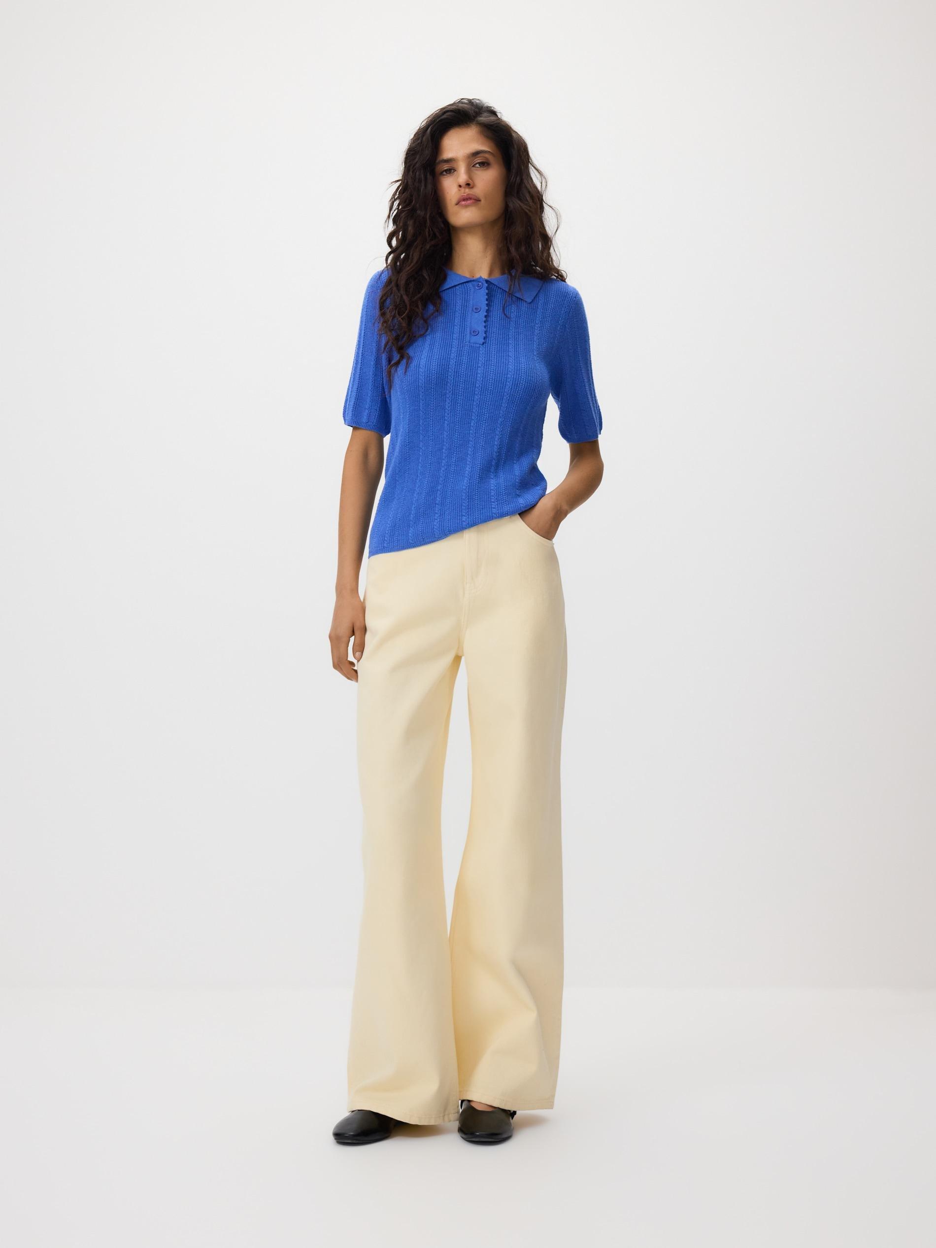 Blue Wool Blend Polo Jumper, Blue, medium