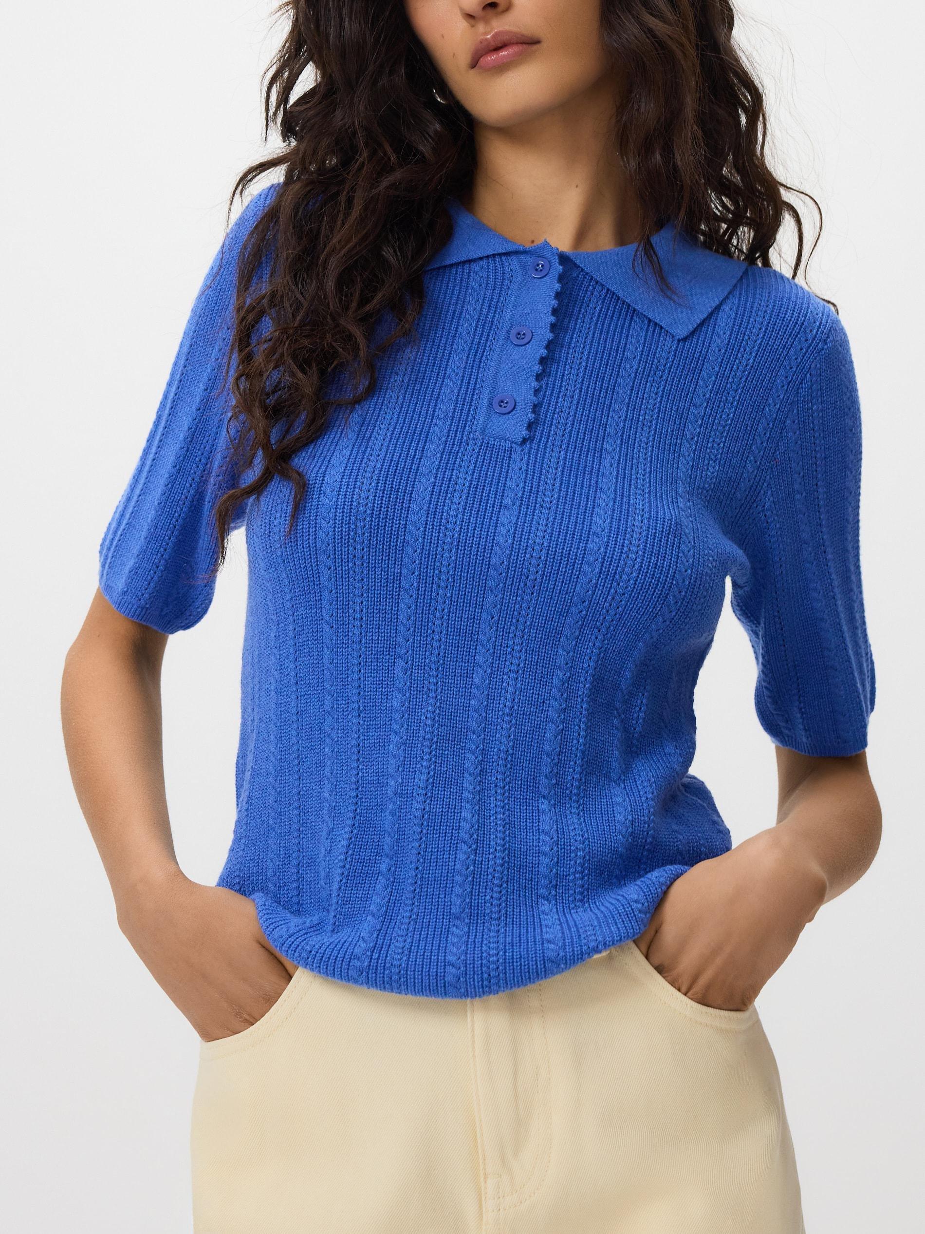 Blue Wool Blend Polo Jumper, Blue, medium