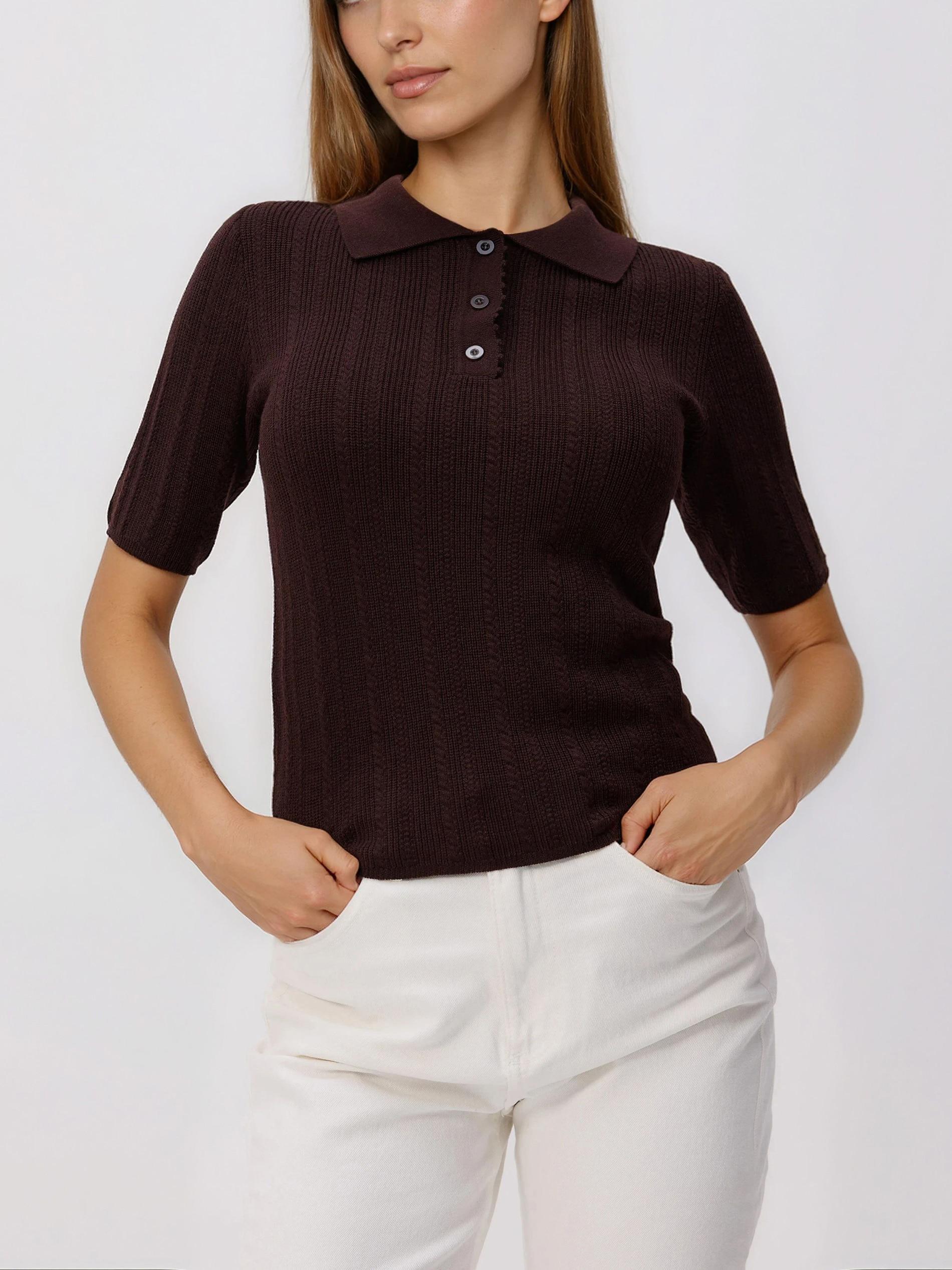 Brown Wool Blend Polo Jumper, Brown, large image number 0