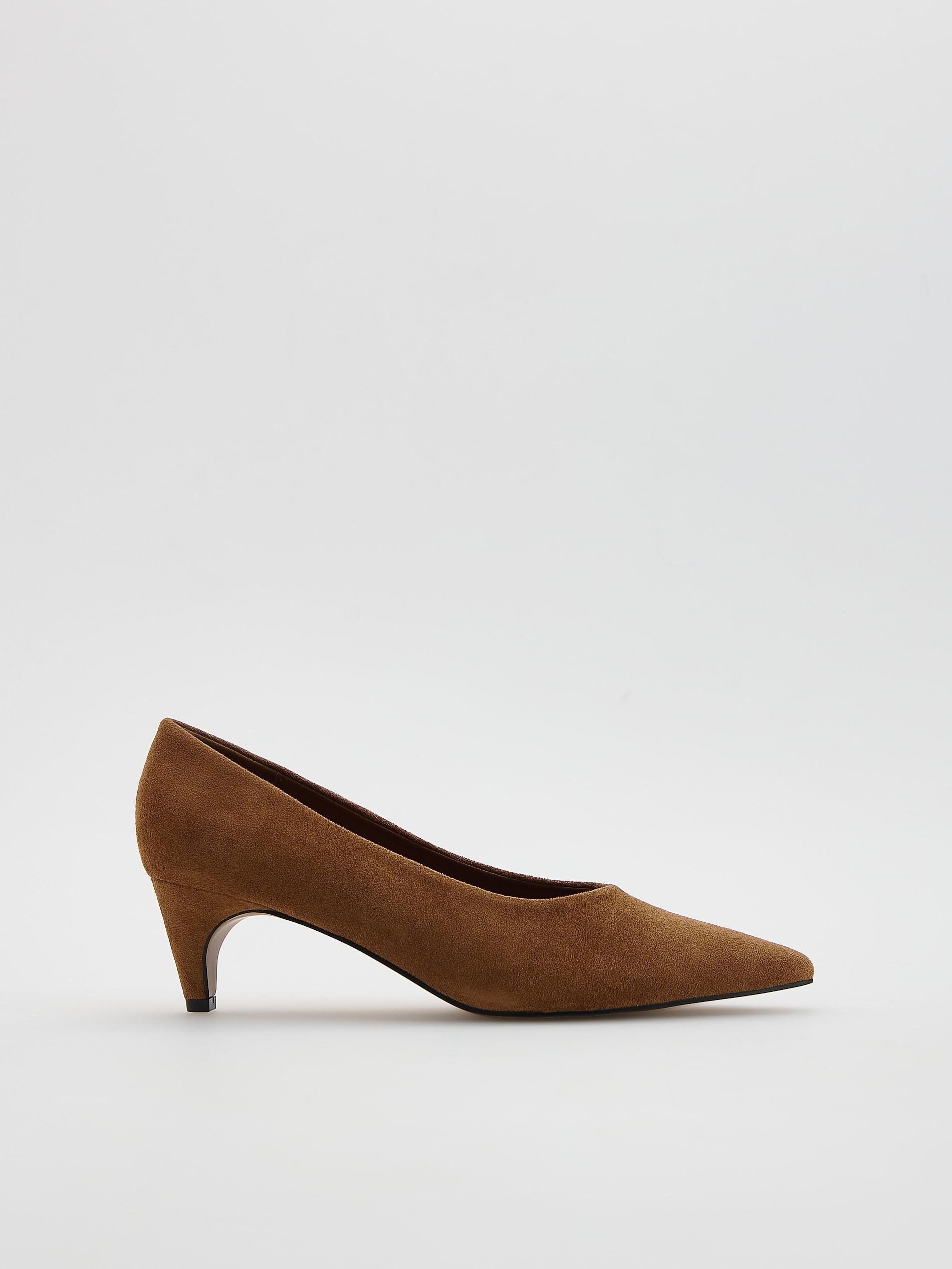 Brown Faux Suede Pumps, Brown, medium