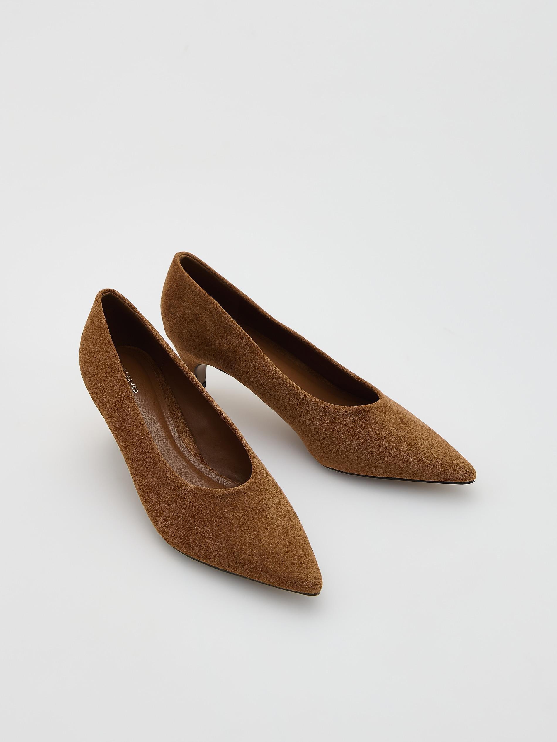 Brown Faux Suede Pumps, Brown, medium