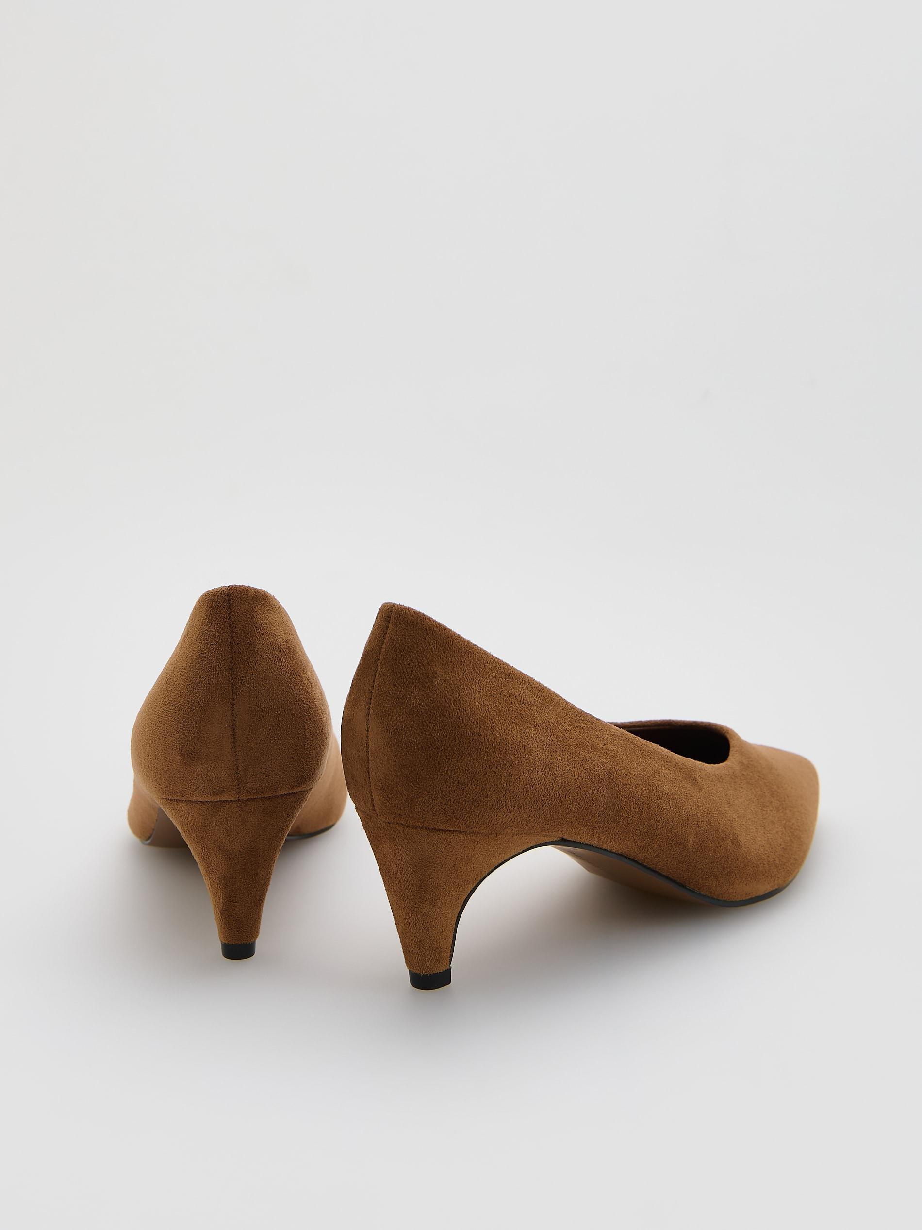 Brown Faux Suede Pumps, Brown, medium