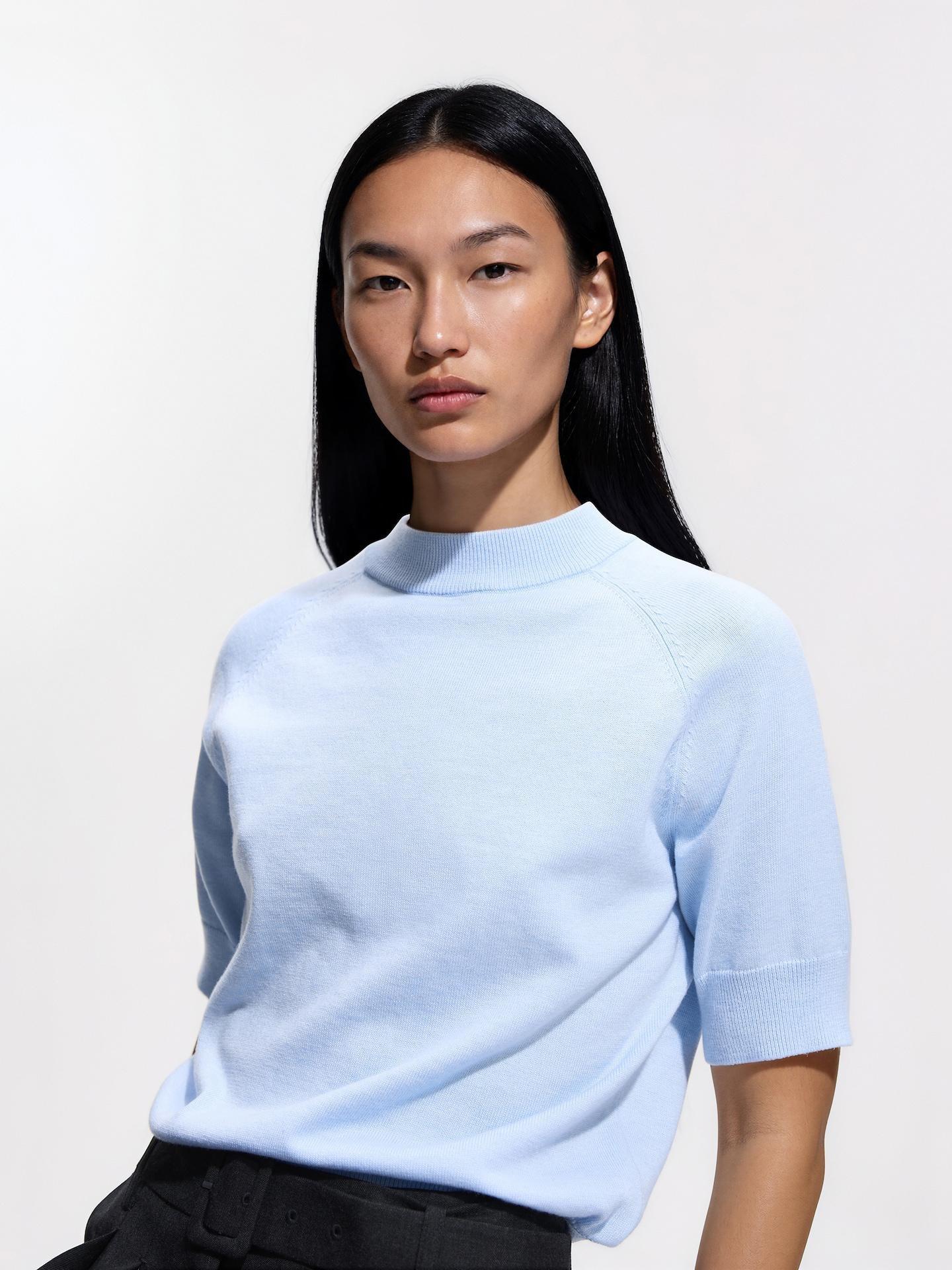 Blue Short-Sleeved Sweater, Blue, large image number 1
