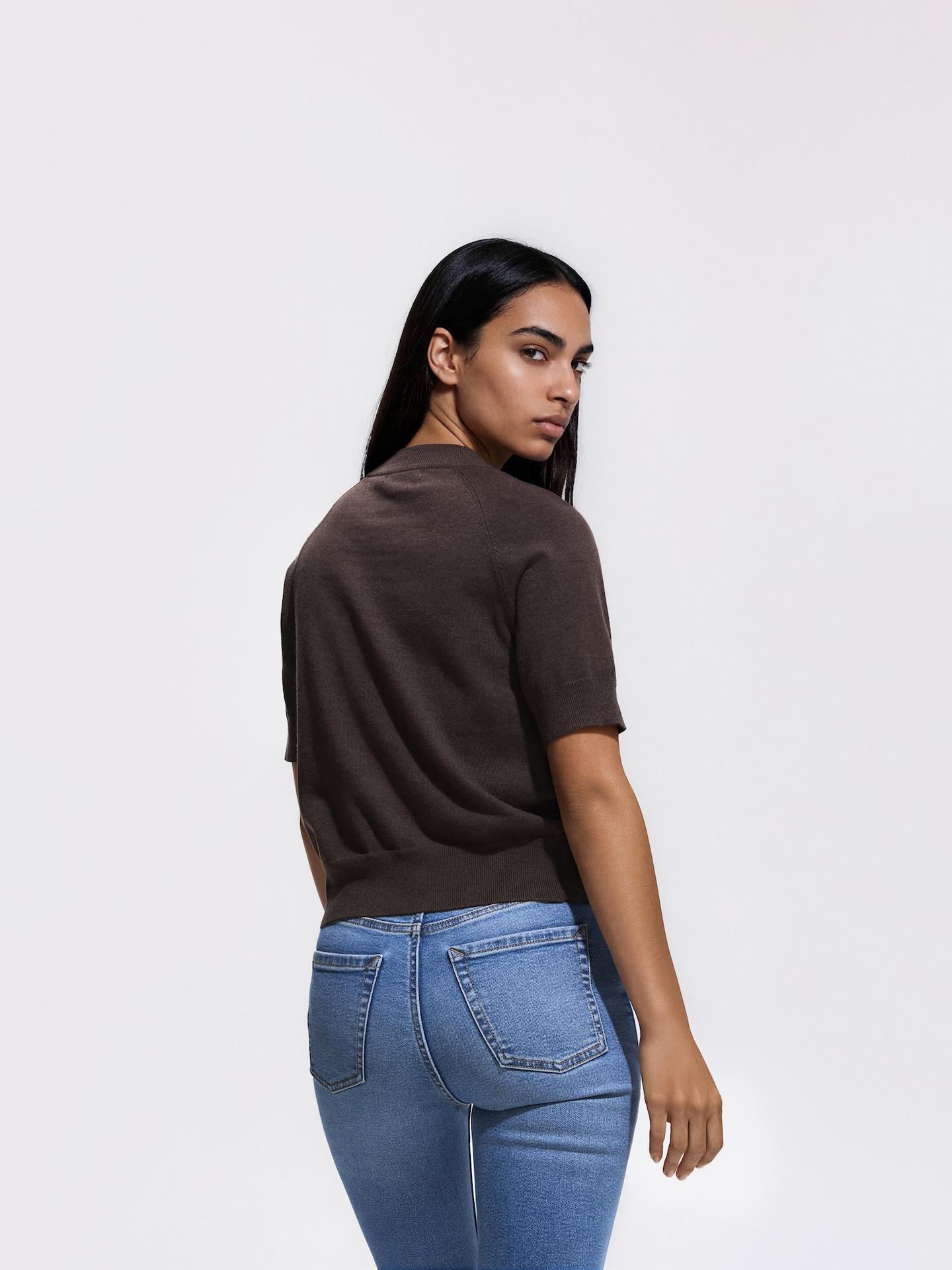 Brown Short-Sleeved Sweater, Brown, large image number 1