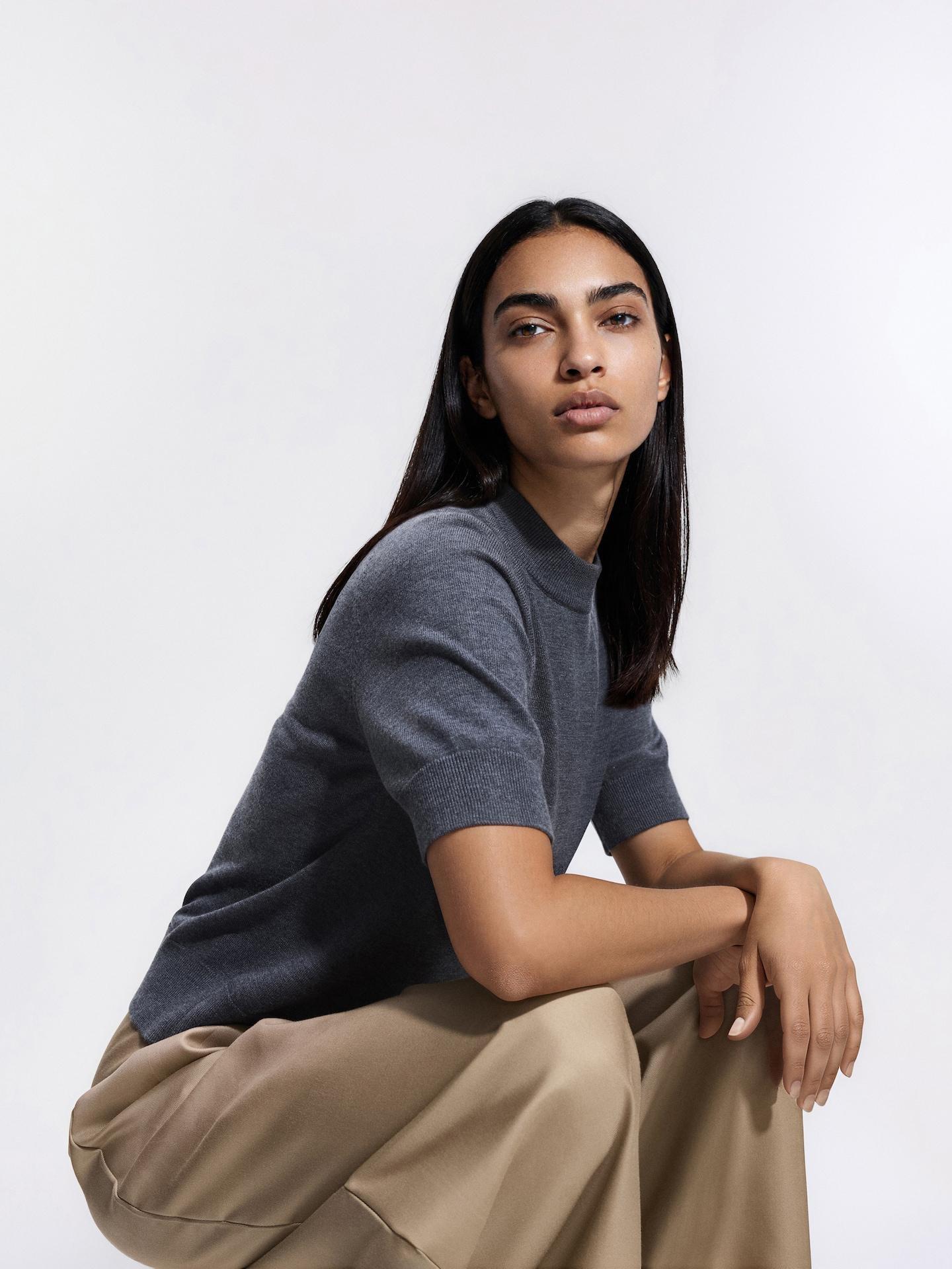 Grey Short-Sleeved Sweater, Grey, large image number 0