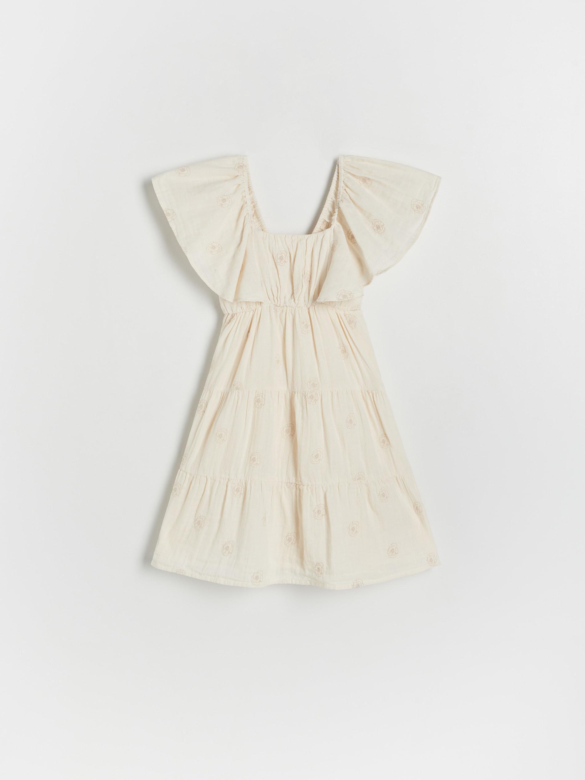 Cream Embroidery Detail Dress, Kids Girls, , large image number 1