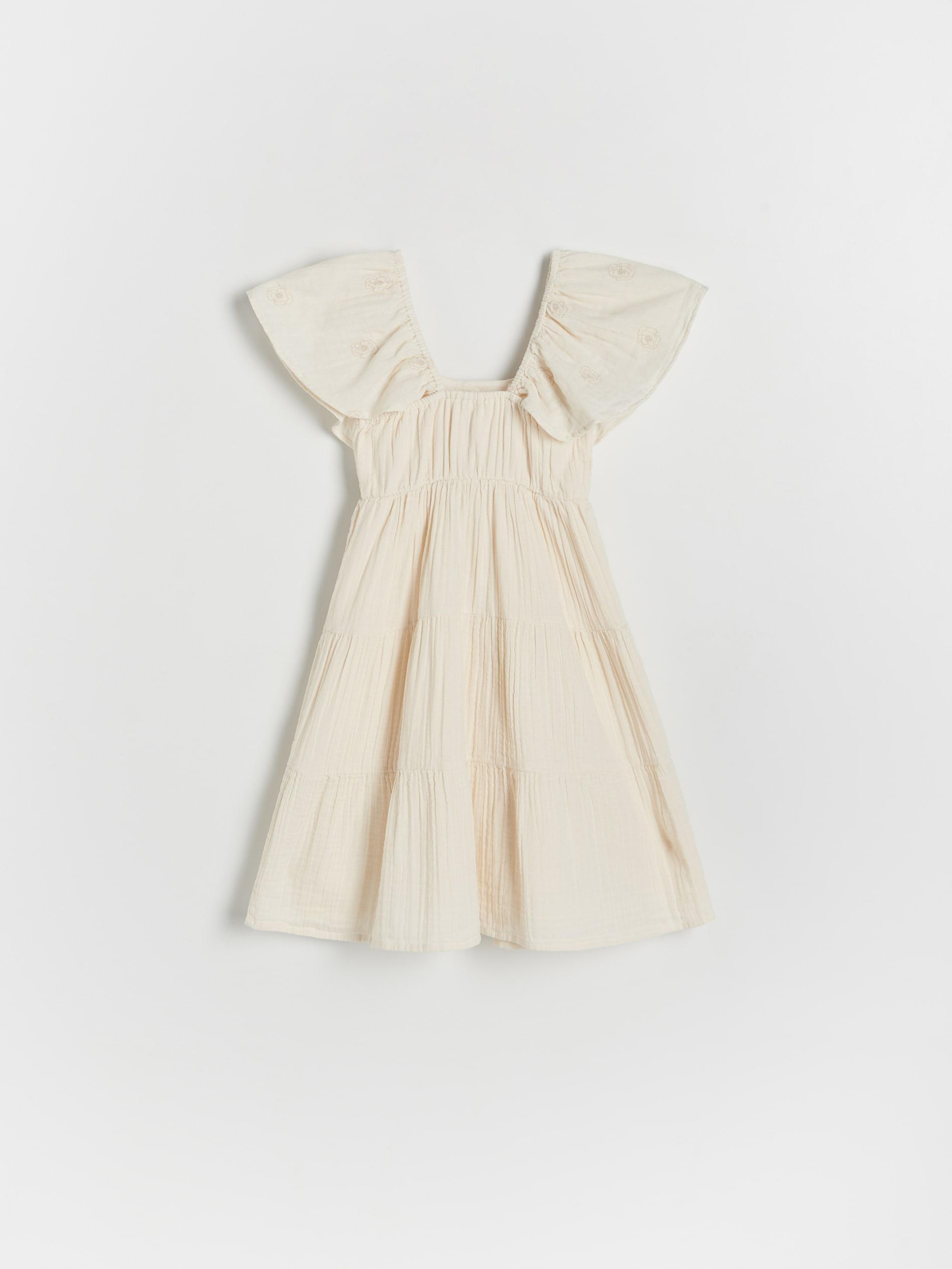 Cream Embroidery Detail Dress, Kids Girls, , large image number 2