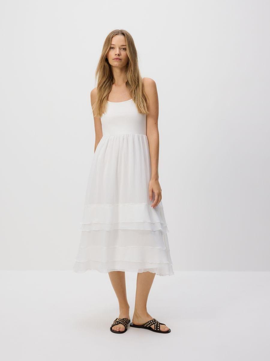 White Cotton Dress With Spaghetti Straps, , medium