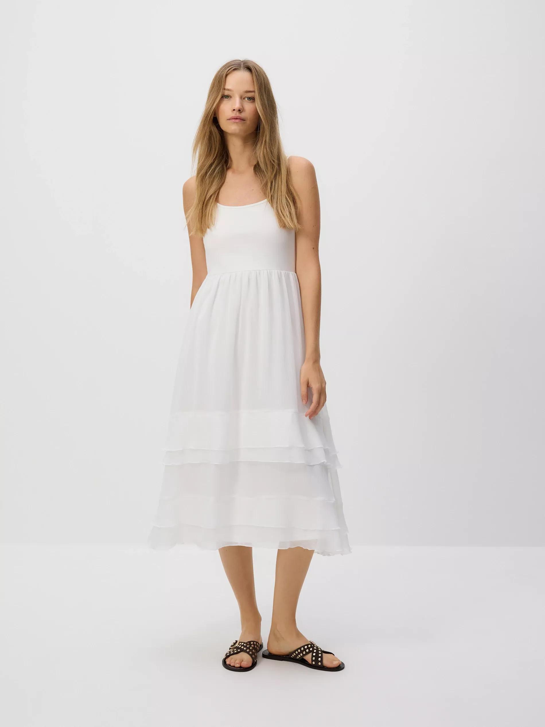 WHITE Cotton sleeveless dress, White, medium
