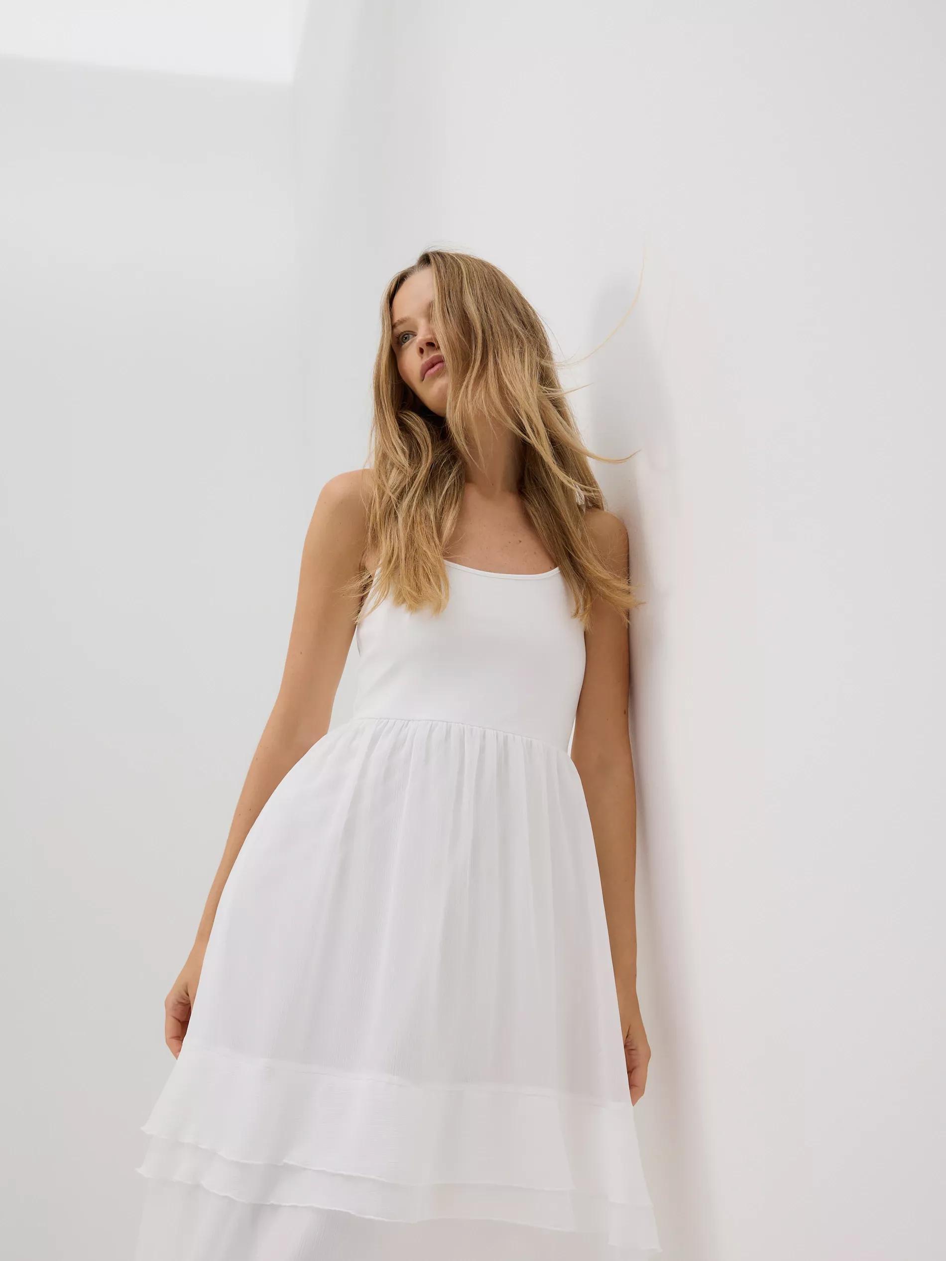 WHITE Cotton sleeveless dress, White, medium