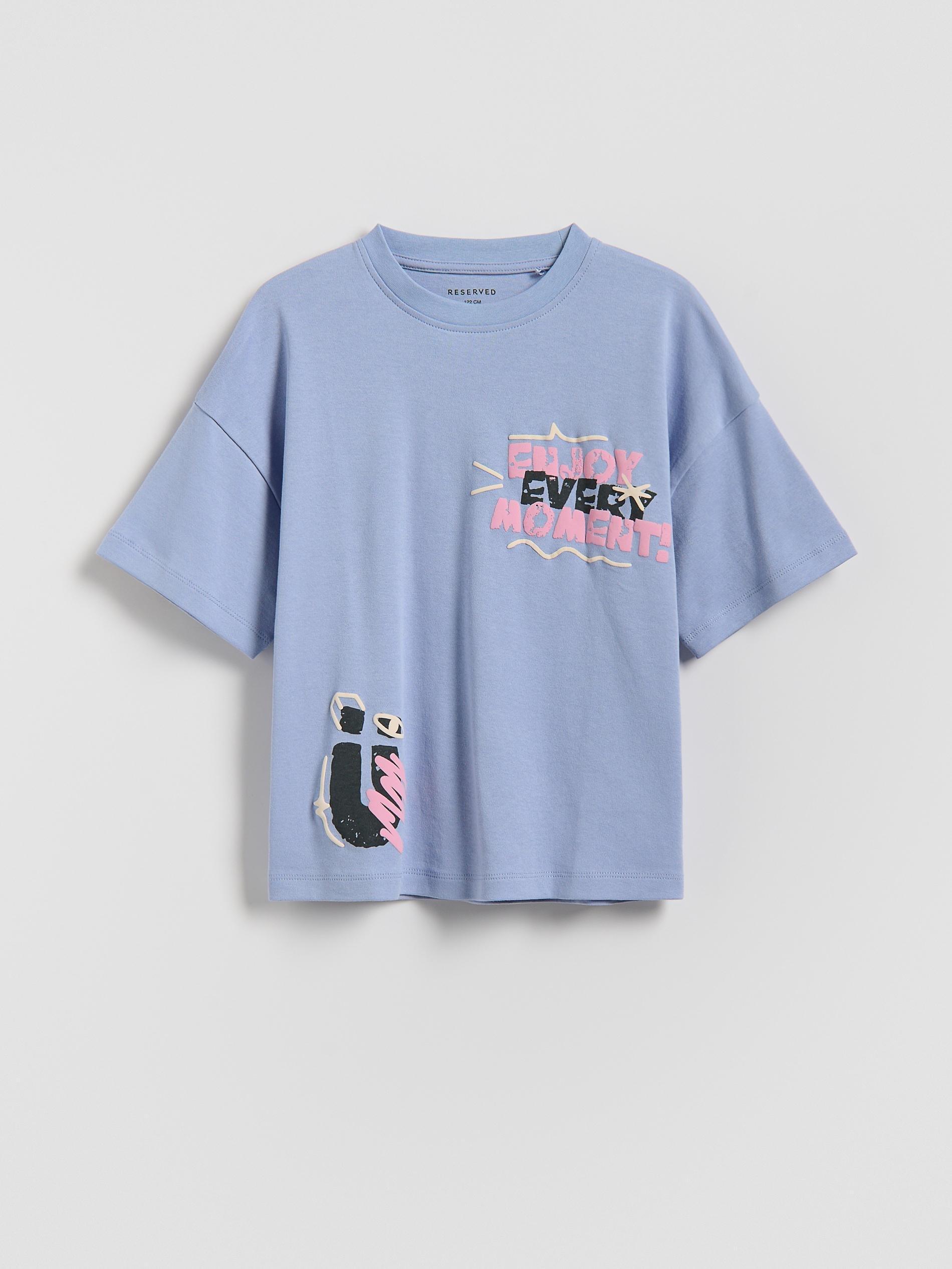 Blue Cotton T-Shirt With Print, Blue, medium