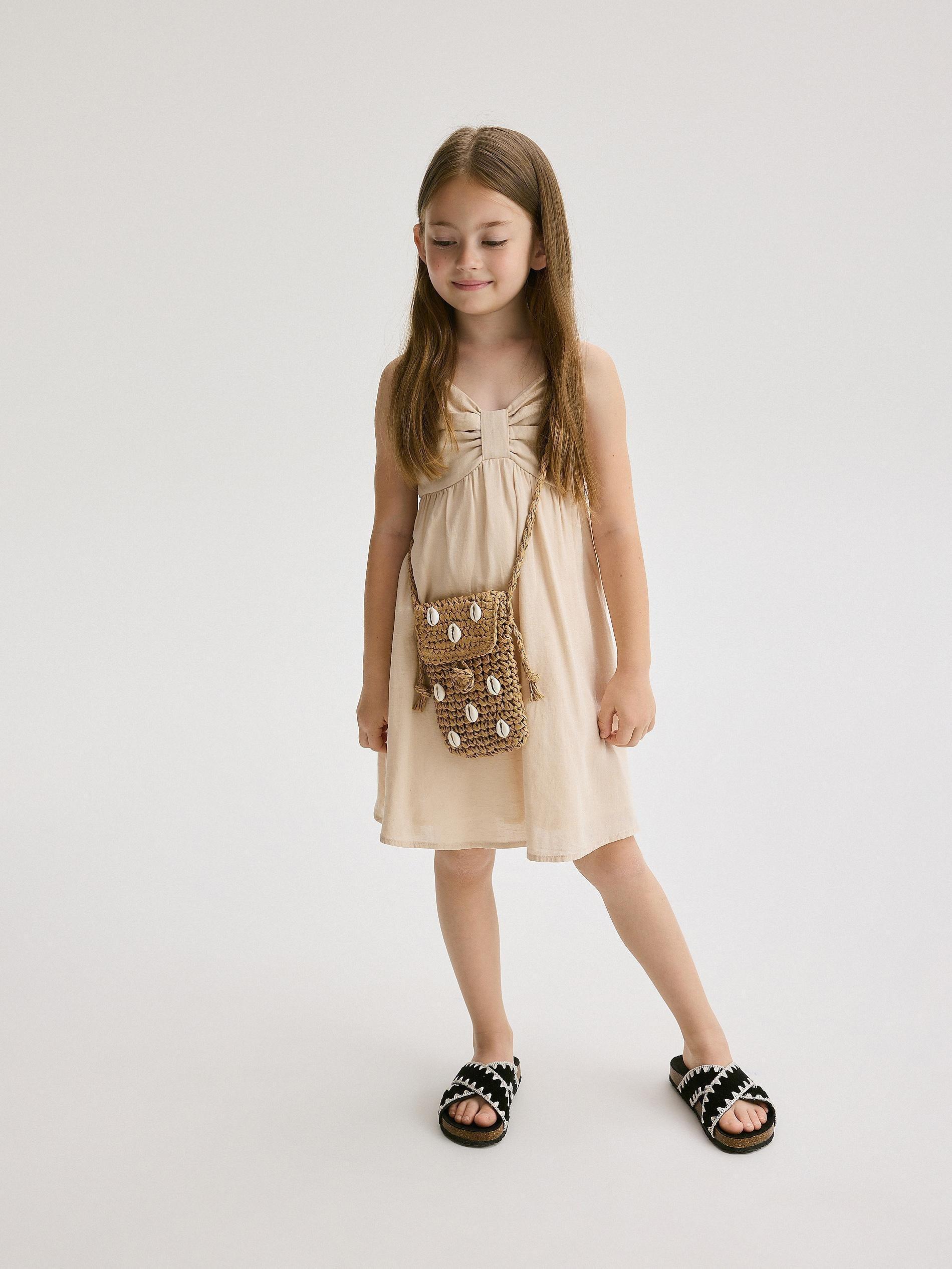 Beige Linen Dress, Kids Girls, , large image number 2