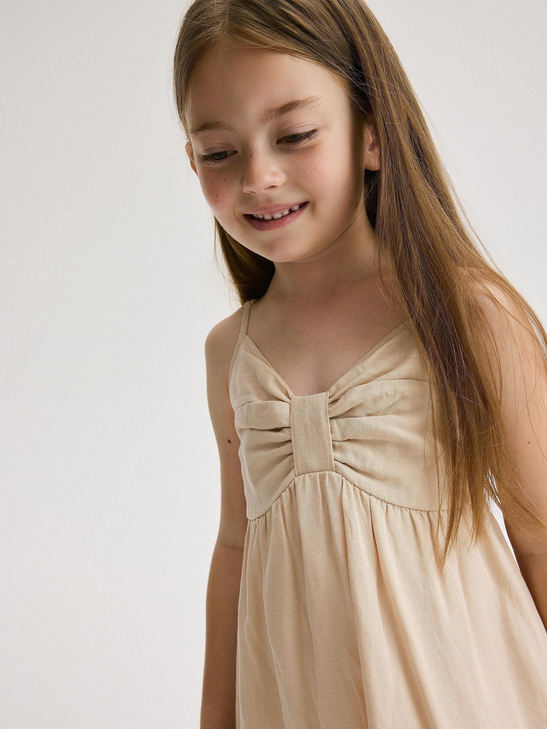 Beige Linen Dress, Kids Girls, , large image number 3