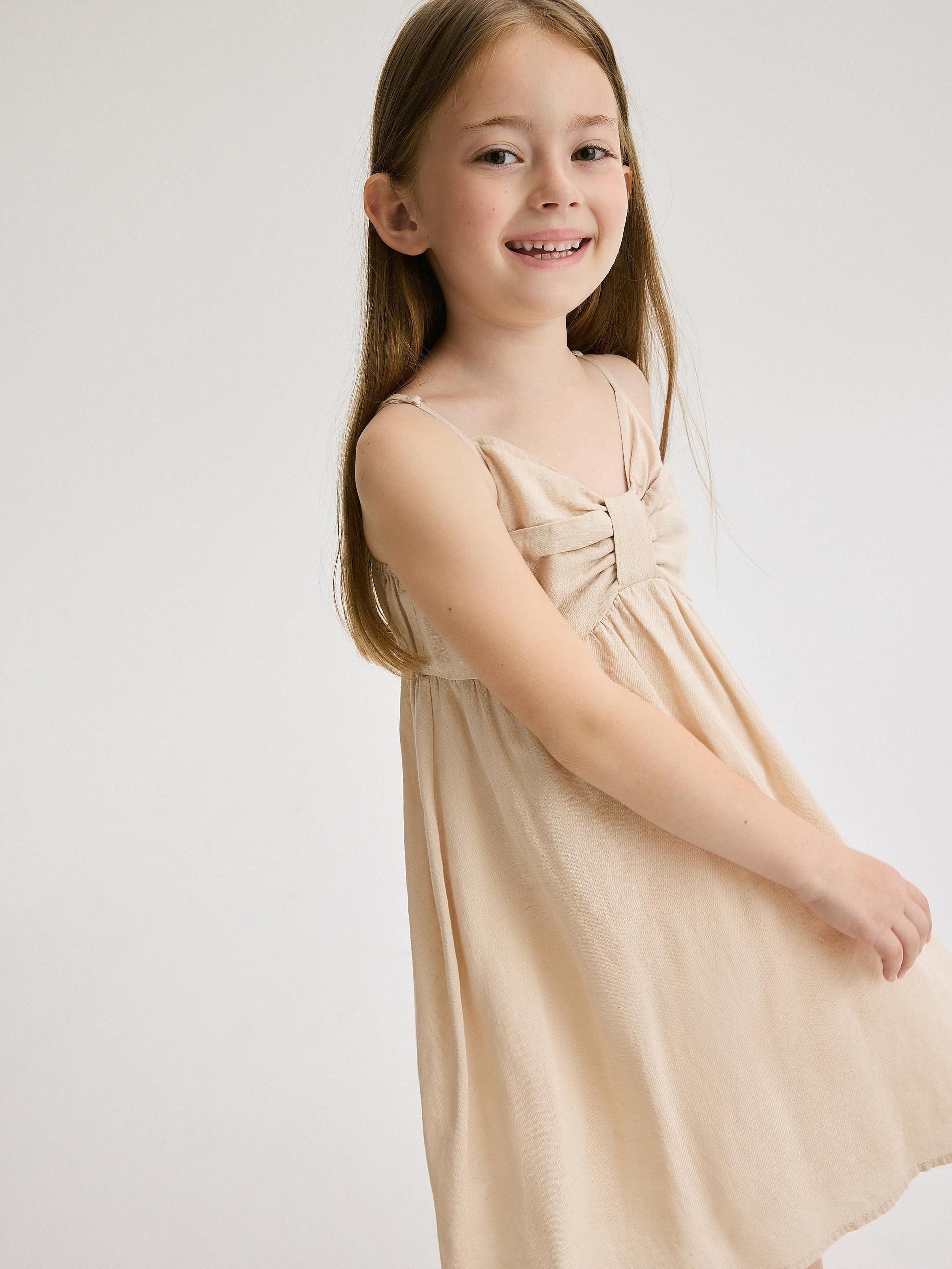 Beige Linen Dress, Kids Girls, , large image number 6