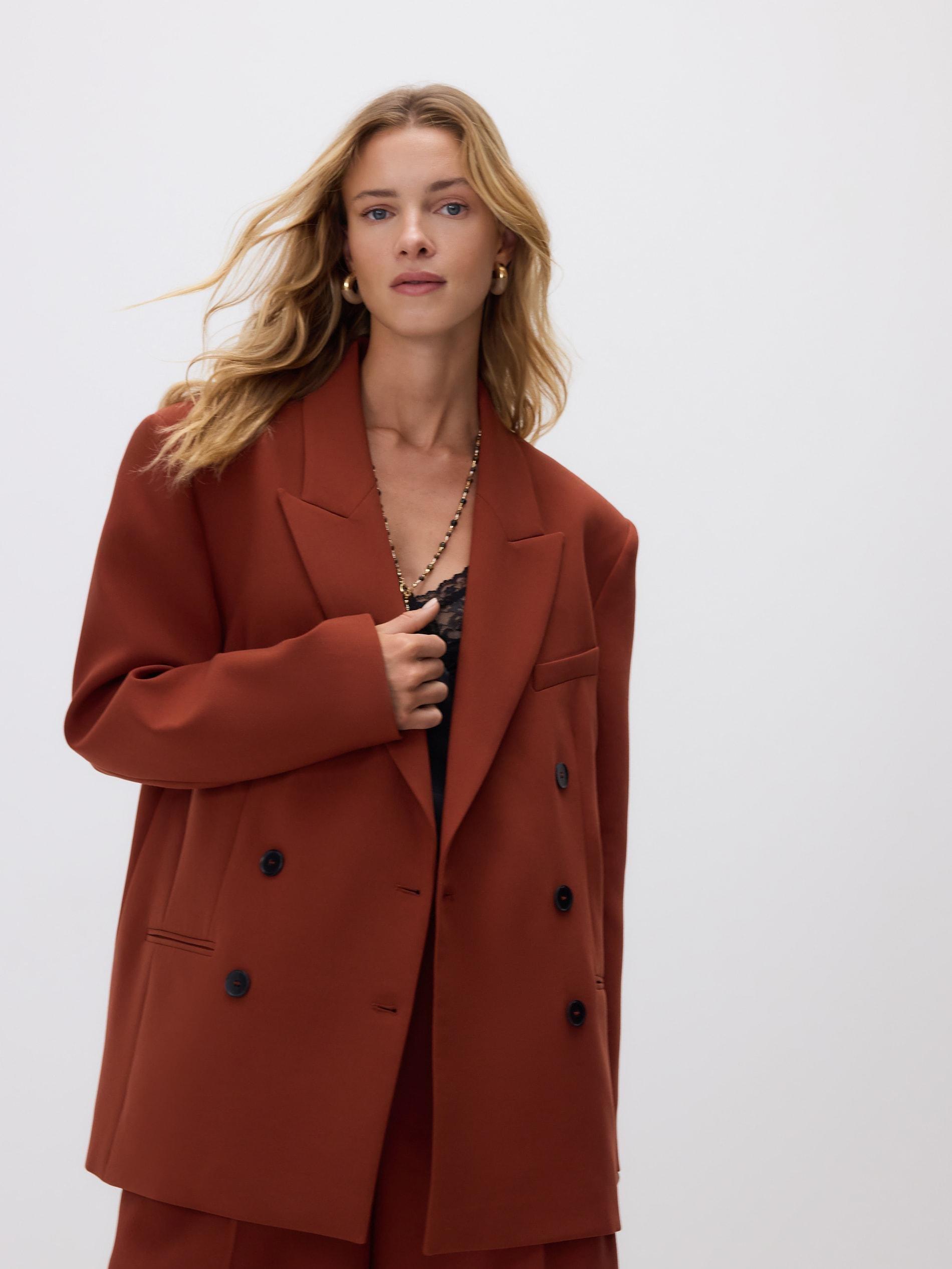 Brown Double-Breasted Jacket, Orange, medium